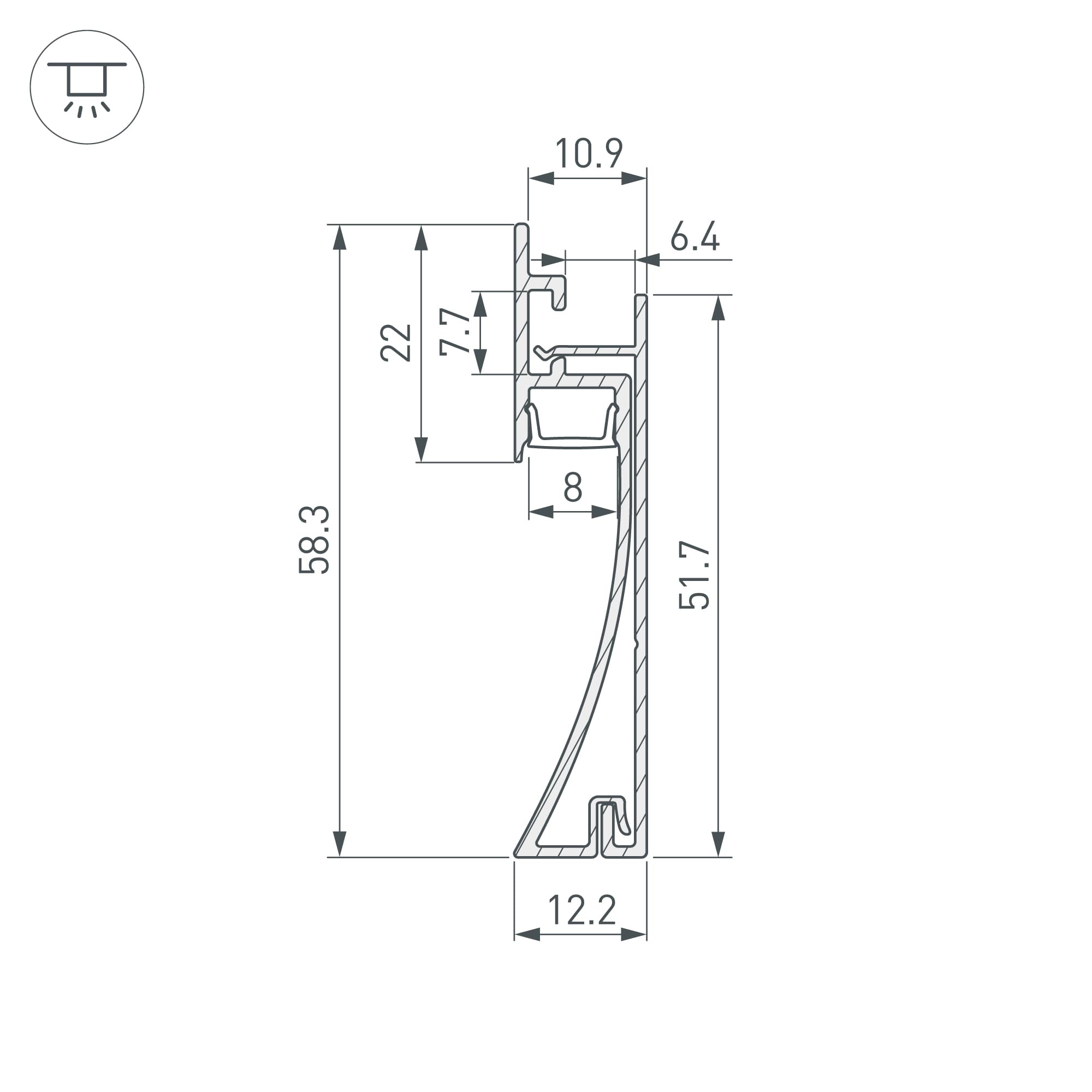 Профиль PLINTUS-H58-F-2000 ANOD (Arlight, Алюминий) 046391 — фото 3