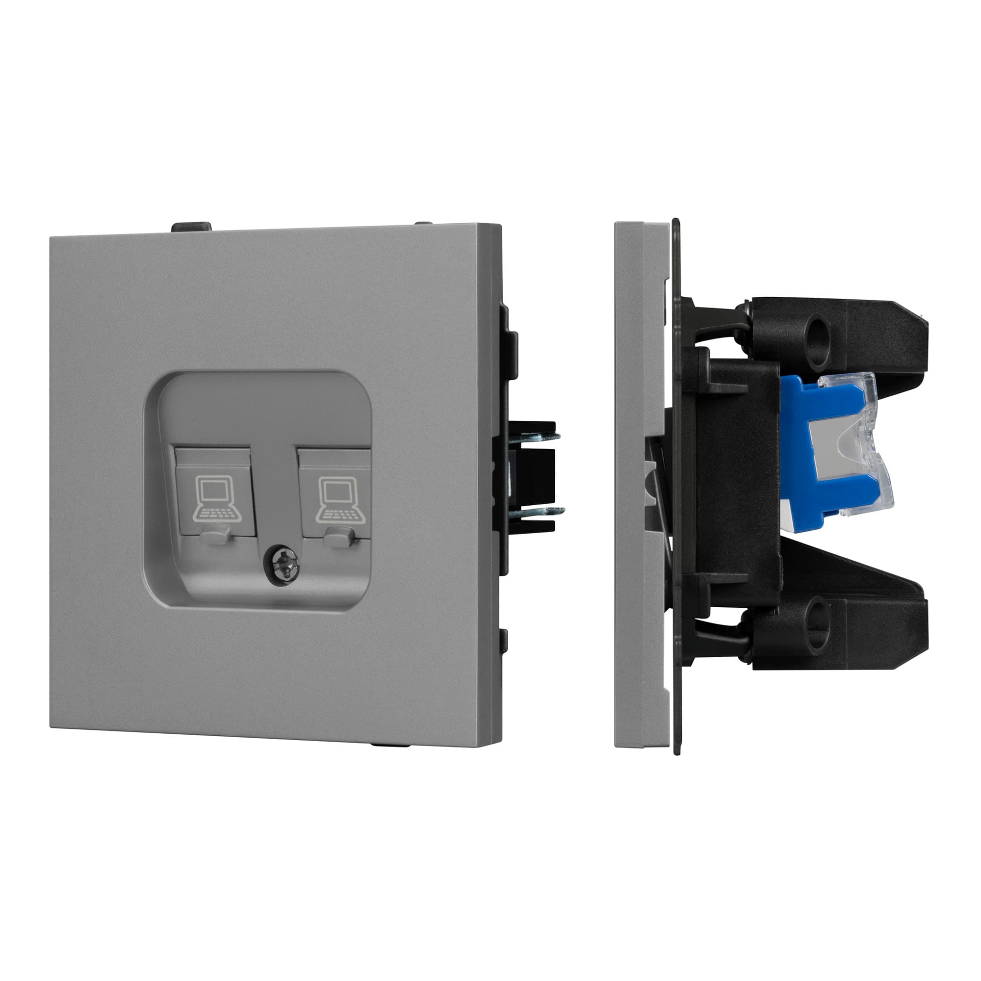 Механизм компьютерной розетки двойной SCT-TENDO-MPC2-PL-GR (RJ-45, CAT6) (Arlight, Графитовый) 054102