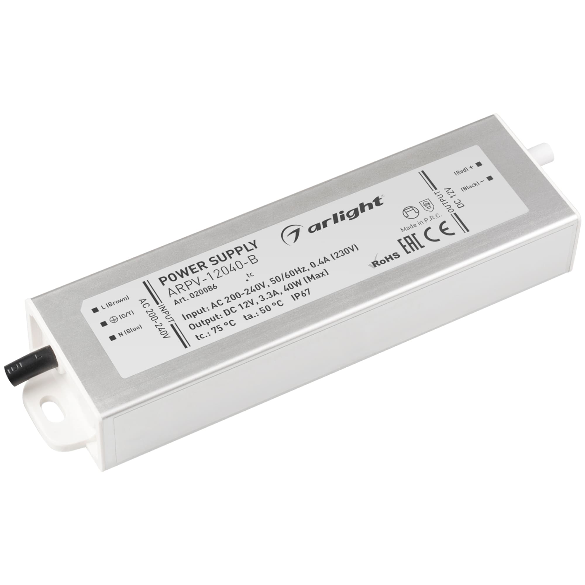 Блок питания ARPV-12040-B (12V, 3.3A, 40W) (Arlight, IP67 Металл, 3 года) 020086 — фото 1