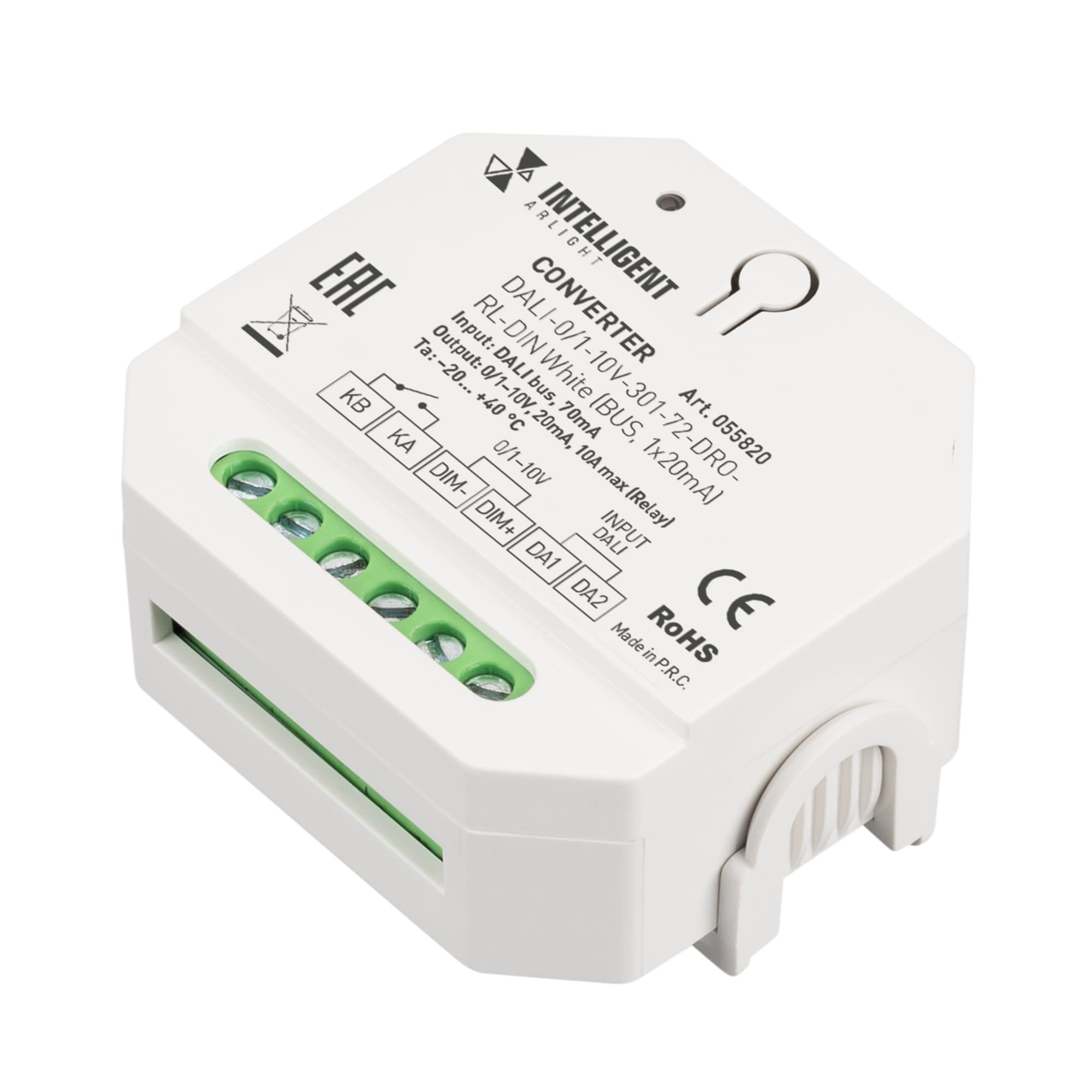 INTELLIGENT ARLIGHT Конвертер DALI-0/1-10V-301-72-DRO-RL-DIN White (BUS, 1x20mA) (IARL, IP20 Пластик, 5 лет) 055820 Arlight