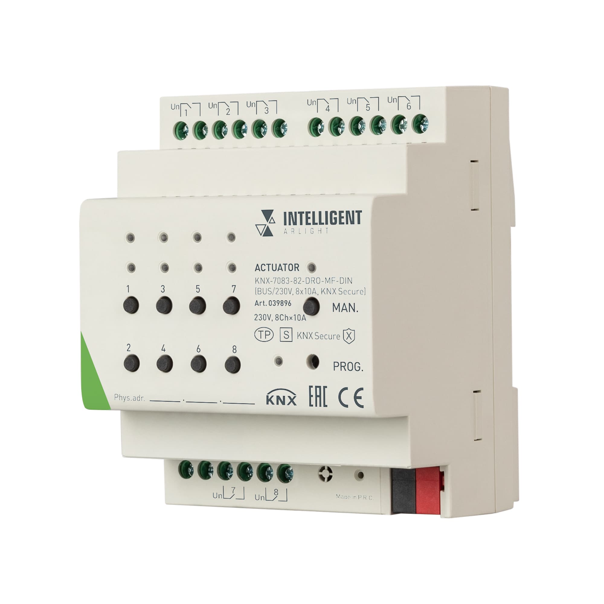 INTELLIGENT ARLIGHT Актуатор KNX-7083-82-DRO-MF-DIN (BUS/230V, 8x10А, KNX Secure) (IARL, IP20 Пластик, 2 года) 039896 Arlight