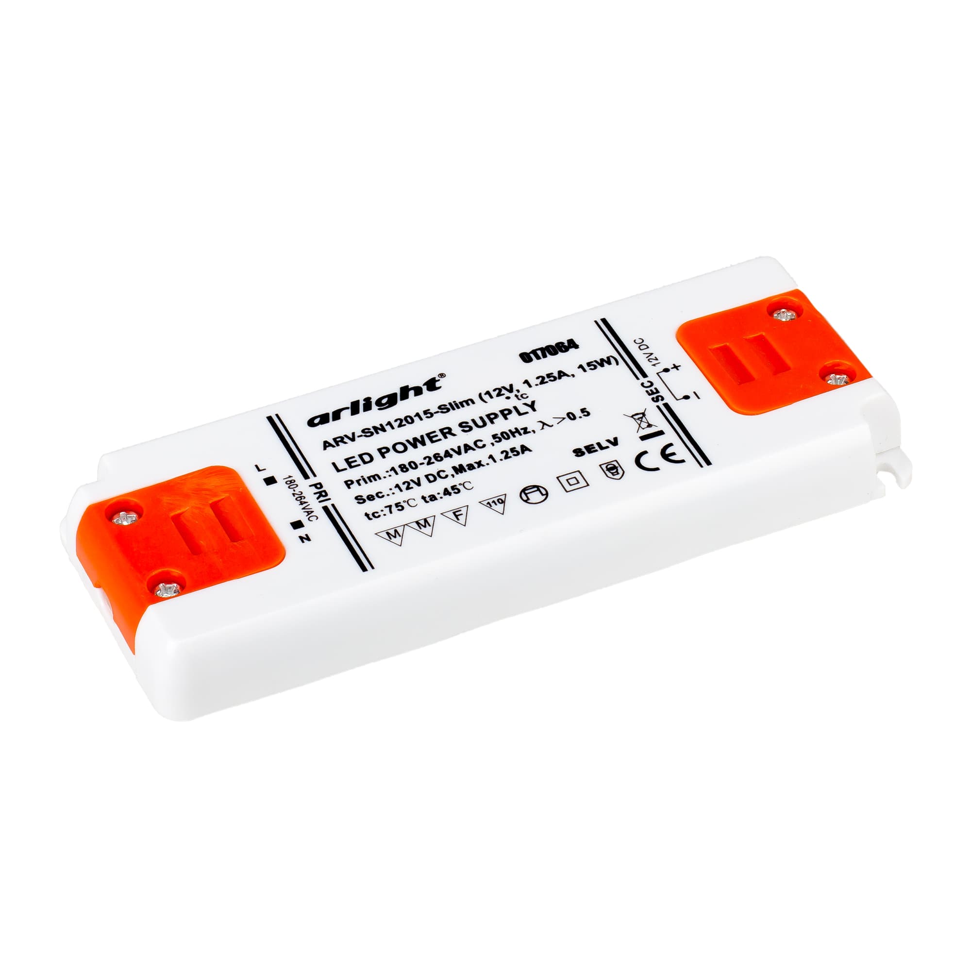 Блок питания ARV-SN12015-Slim (12V, 1.25A, 15W) (Arlight, Пластик) 017064 Arlight