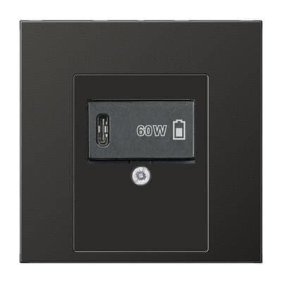 USB розетка для зарядки мобильных устройств тип C, 5-60W, Антрацит (металл), Jung