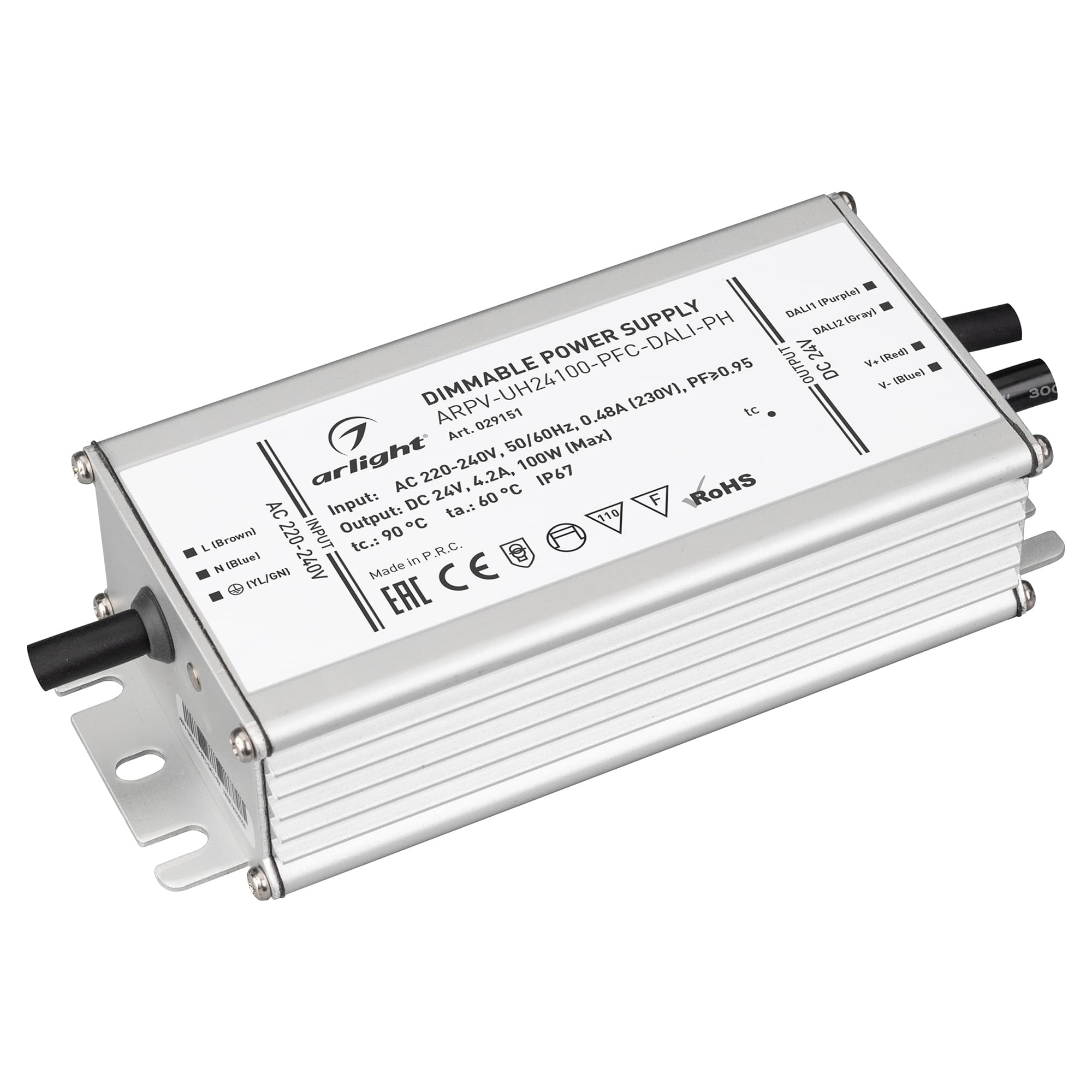 Блок питания ARPV-UH24100-PFC-DALI-PH (24V, 4.2A, 100W) (Arlight, IP67 Металл, 7 лет) 029151 — фото 1