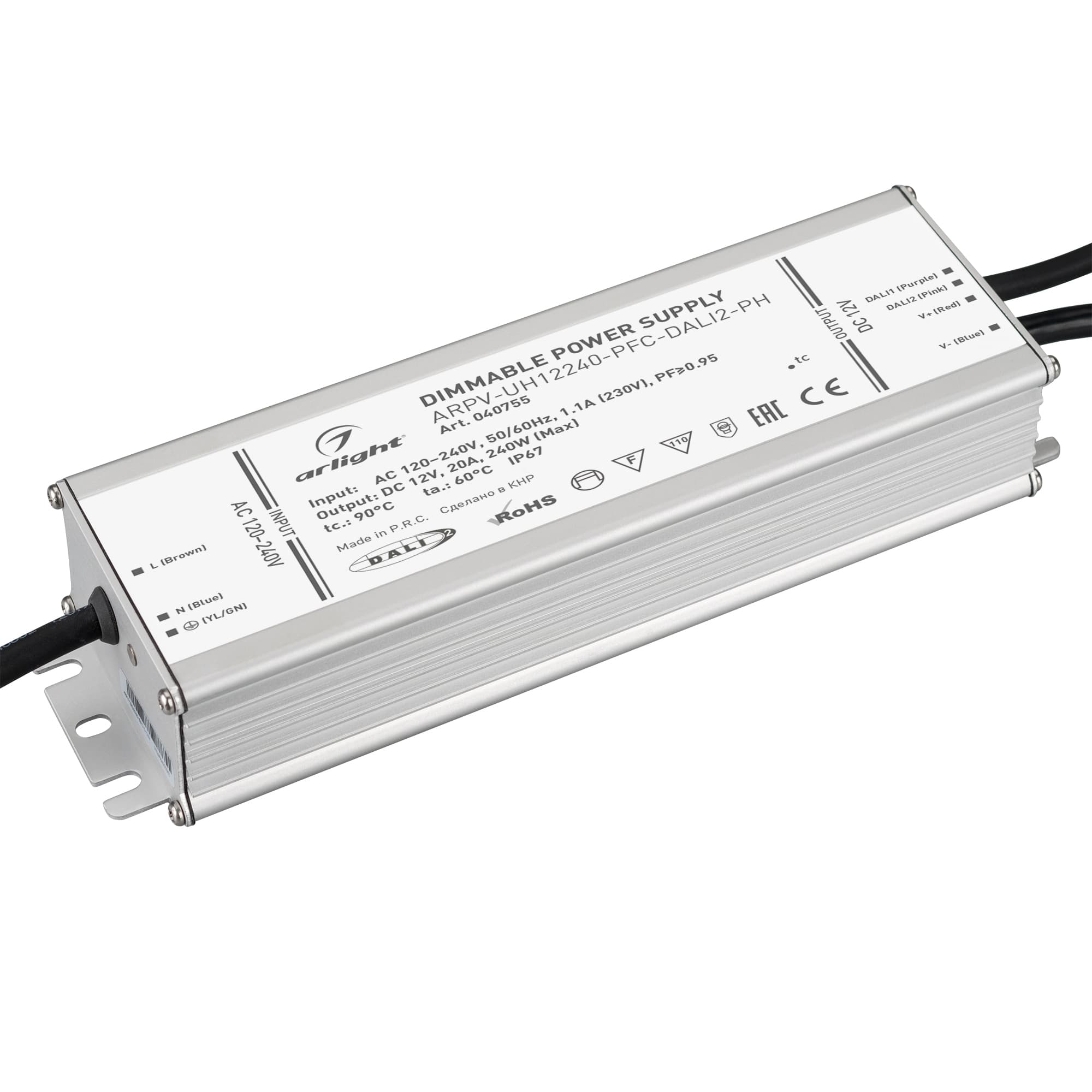 Блок питания ARPV-UH12240-PFC-DALI2-PH (12V, 20A, 240W) (Arlight, IP67 Металл, 7 лет) 040755 — фото 1