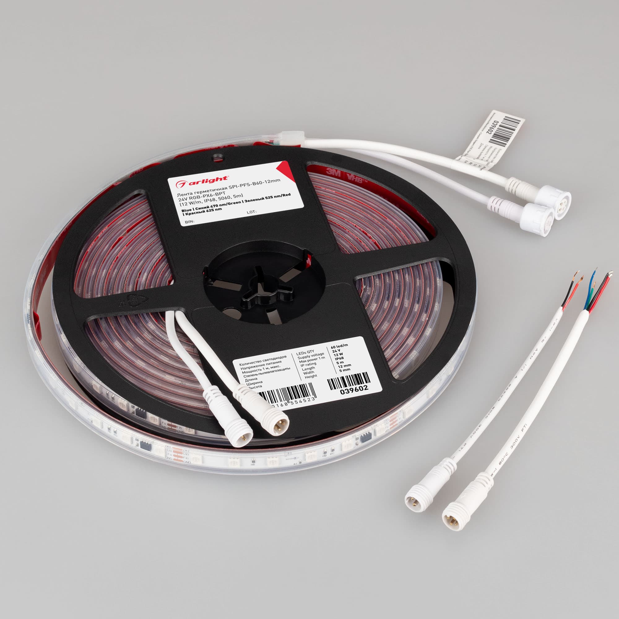 Светодиодная лента герметичная SPI-PFS-B60-12mm 24V RGB-PX6-BPT (12 W/m, IP68, 5060, 5m) (Arlight, бегущий огонь) 039602 — фото 4