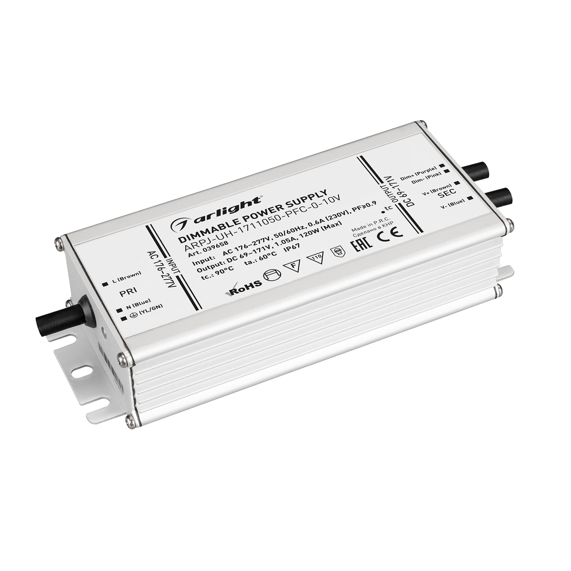 Блок питания ARPJ-UH-1711050-PFC-0-10V (120W, 69-171V, 1.05A) (Arlight, IP67 Металл, 7 лет) 039658