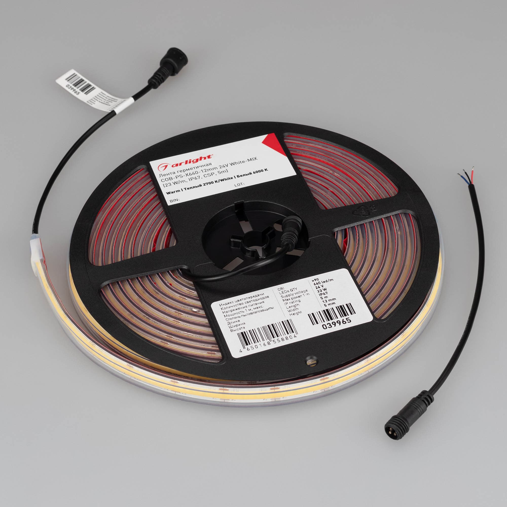 Светодиодная лента герметичная COB-PS-X640-12mm 24V White-MIX (23 W/m, IP67, CSP, 5m) (Arlight, Изменяемая ЦТ) 039965 — фото 3