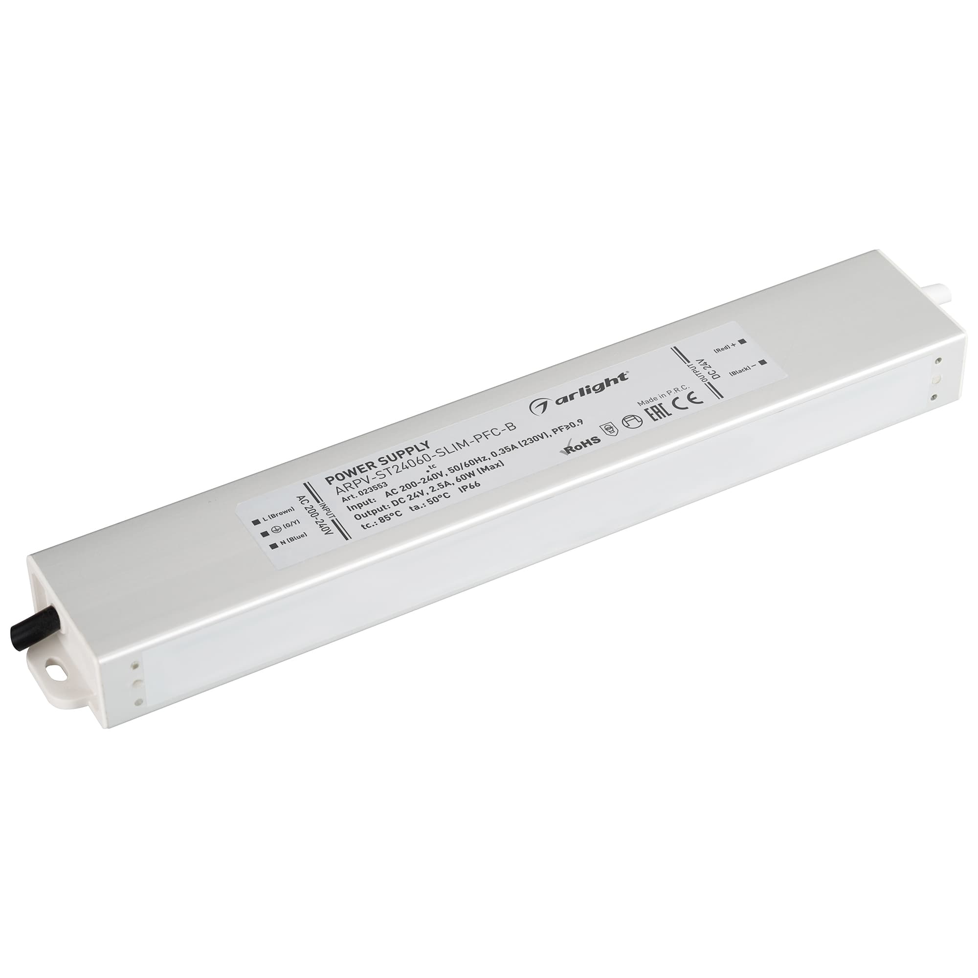 Блок питания ARPV-ST24060-SLIM-PFC-B (24V, 2.5A, 60W) (Arlight, IP67 Металл, 3 года) 023553