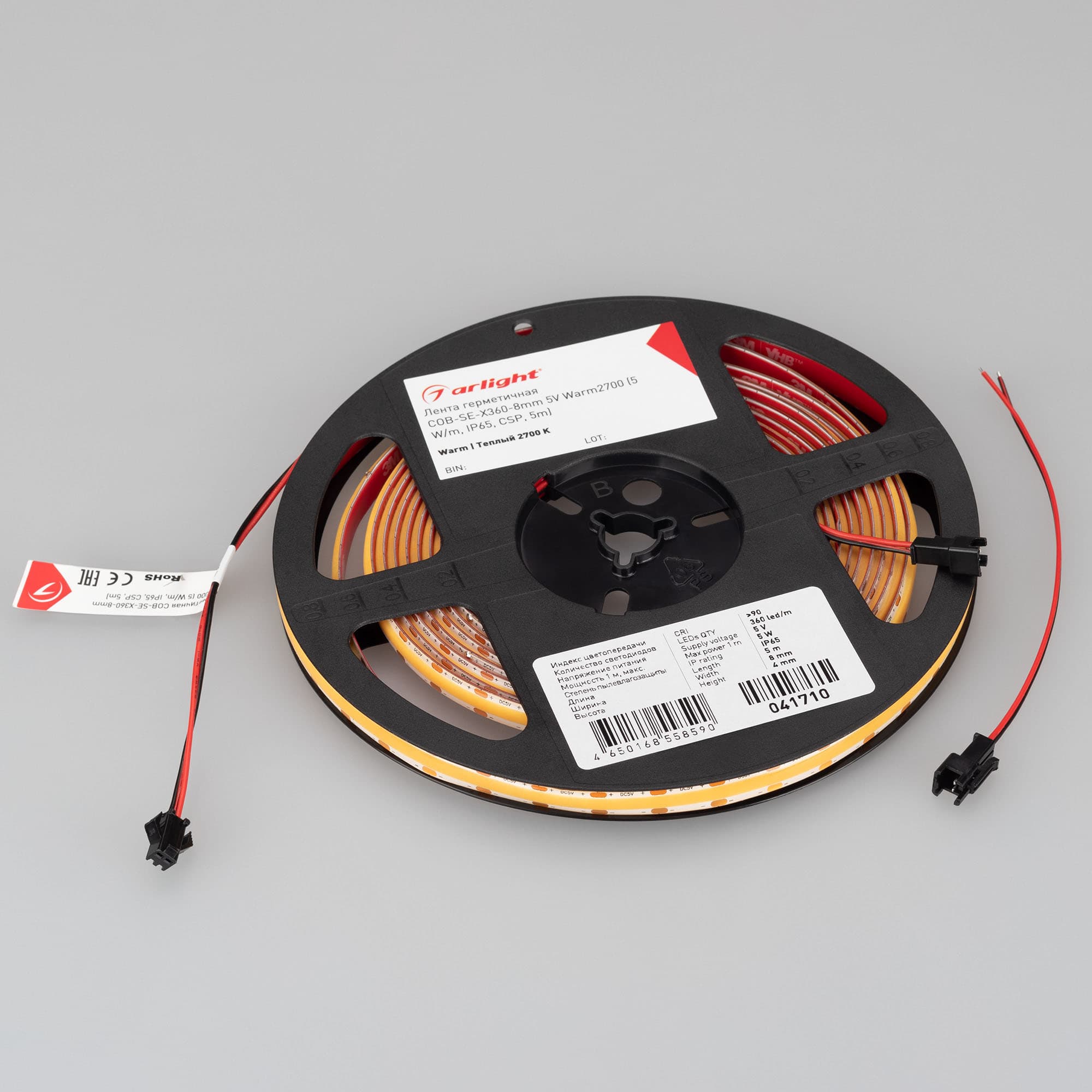 Светодиодная лента герметичная COB-SE-X360-8mm 5V Warm2700 (5 W/m, IP65, 5m) (Arlight, -) 041710(1) — фото 3