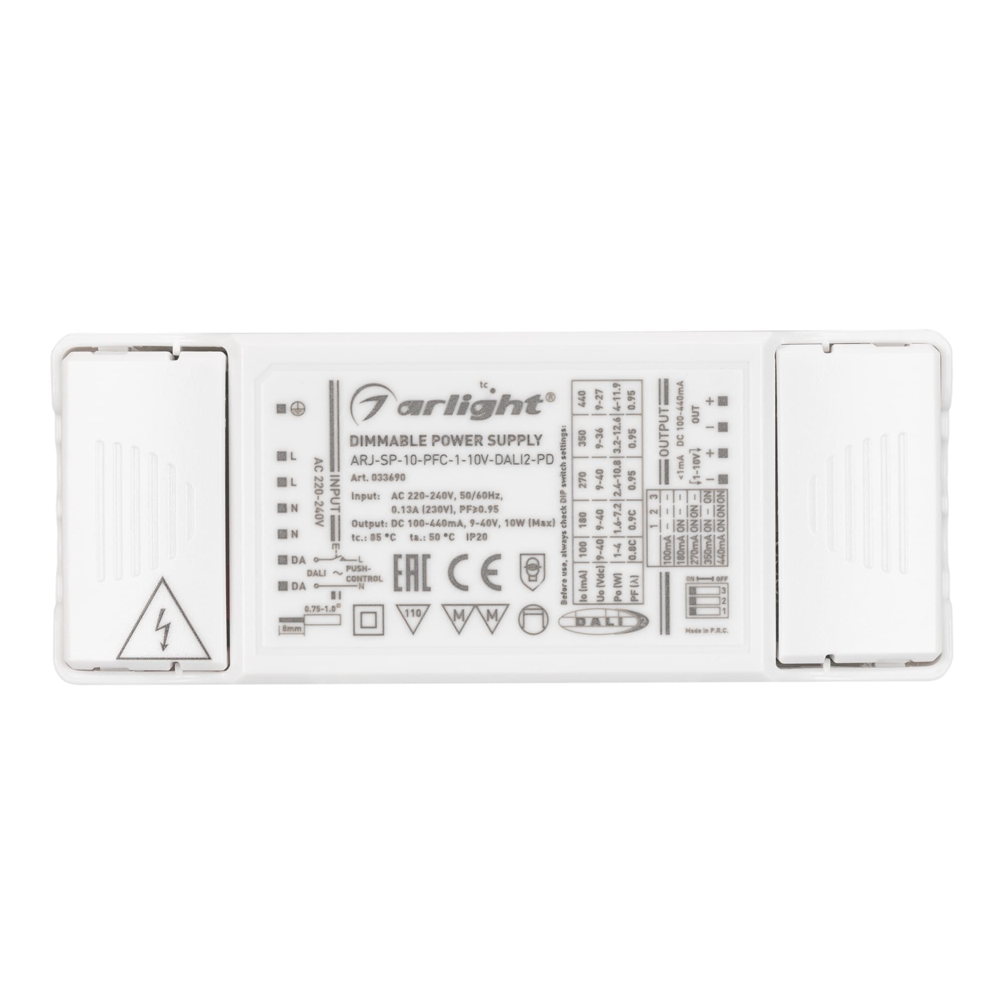 Блок питания ARJ-SP-10-PFC-1-10V-DALI2-PD (10W, 100-440mA) (Arlight, IP20 Пластик, 5 лет) 033690 — фото 2