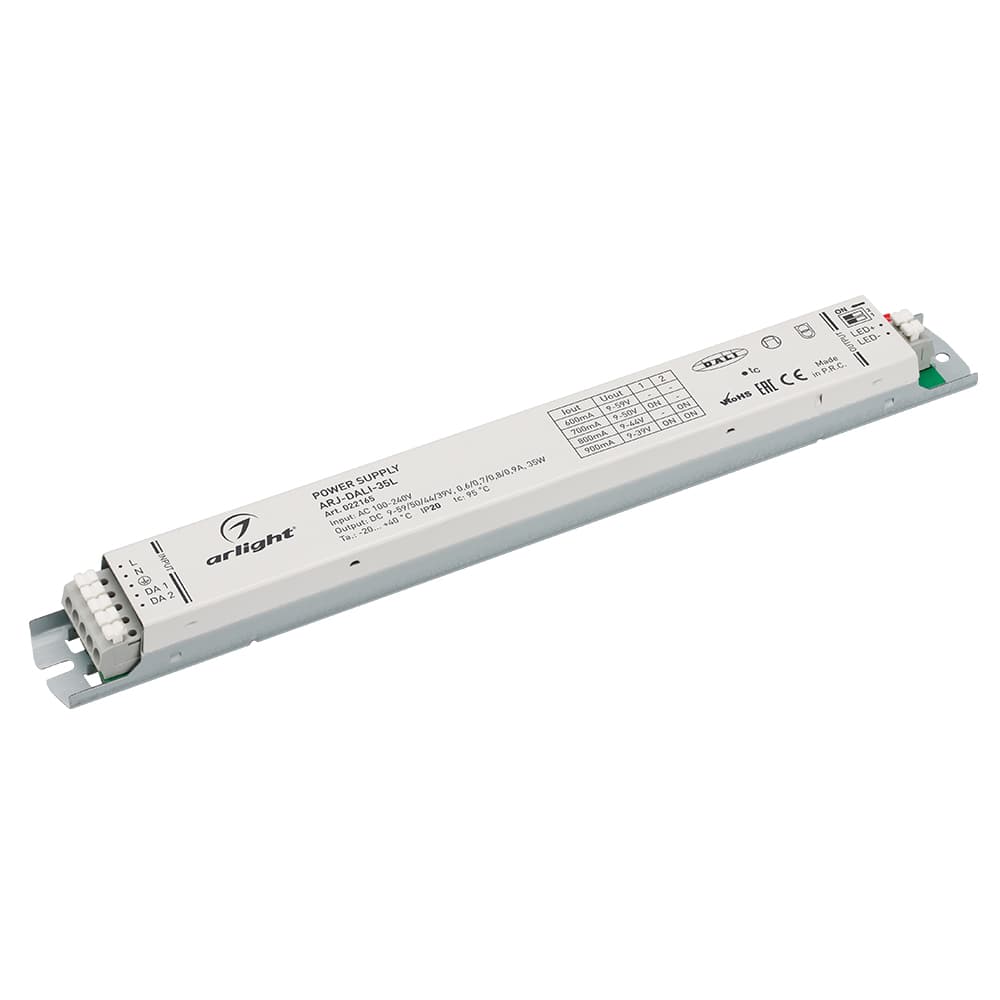 Блок питания ARJ-DALI-35L (35W, 600/700/800/900mA, DALI, PFC) (Arlight, IP20 Металл, 2 года) 022165