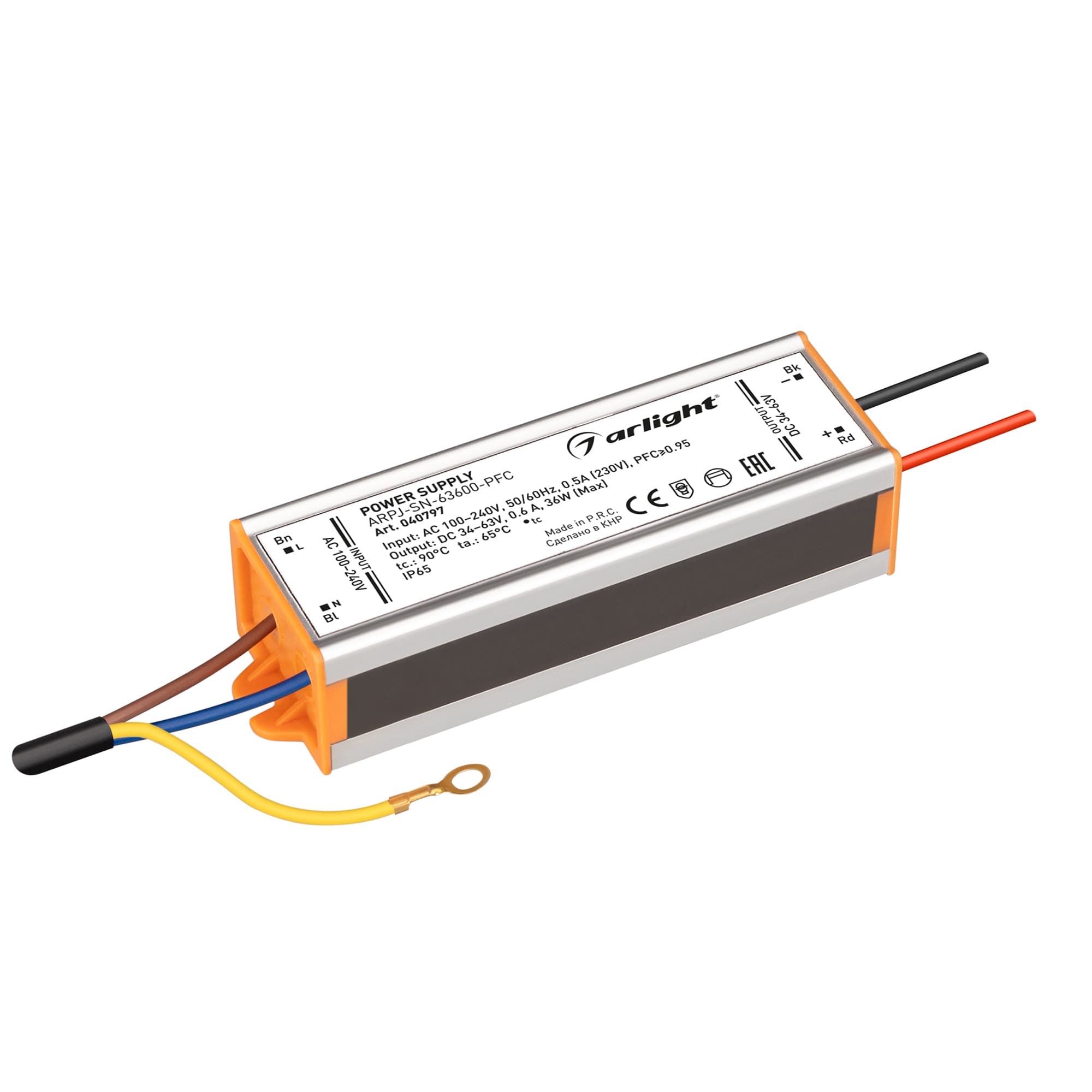 Блок питания ARPJ-SN-63600-PFC (36W, 34-63V, 600mA) (Arlight, IP65 Металл, 3 года) 040797 — фото 1
