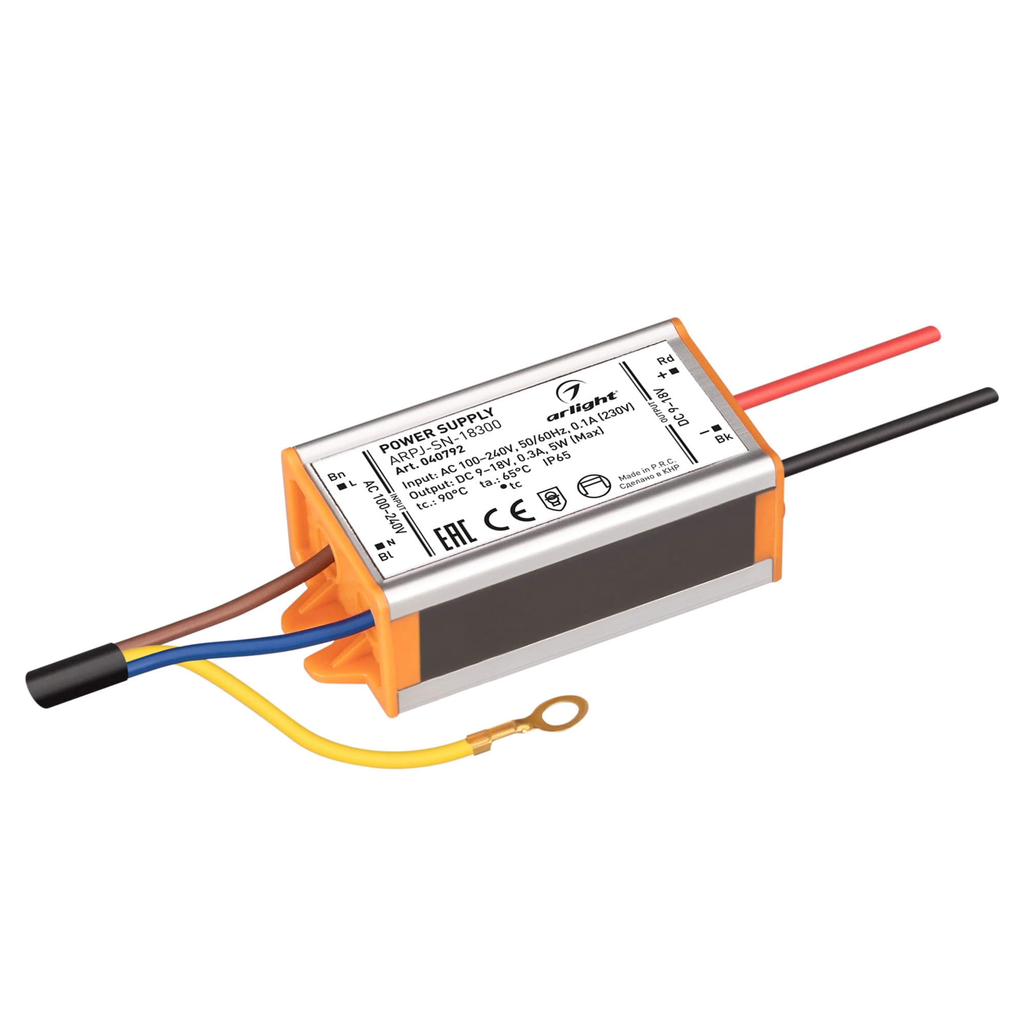 Блок питания ARPJ-SN-18300 (5W, 9-18V, 300mA) (Arlight, IP65 Металл, 3 года) 040792 — фото 1