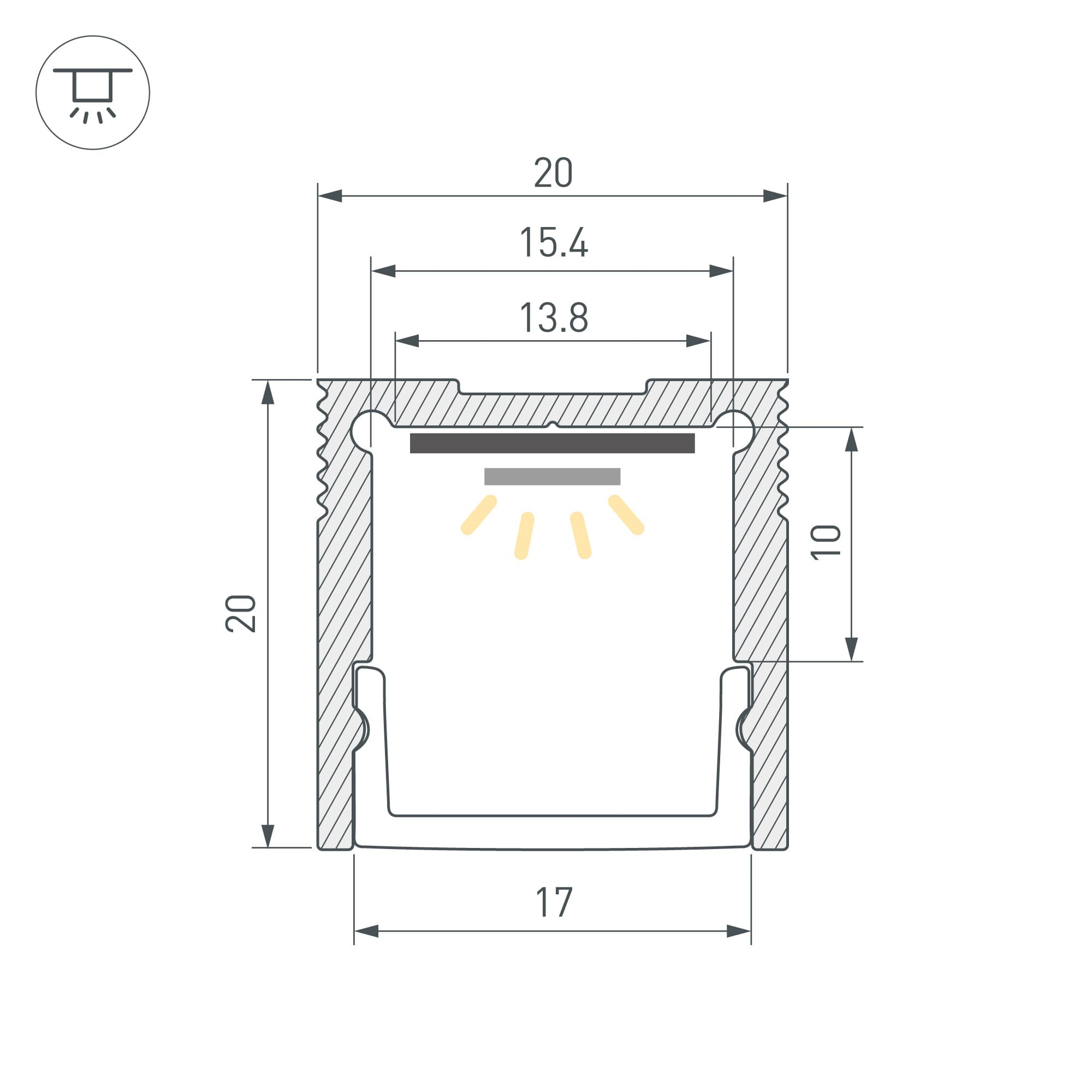 Профиль SL-SLIM20-H20-3000 ANOD (Arlight, Алюминий) 036038 — фото 3