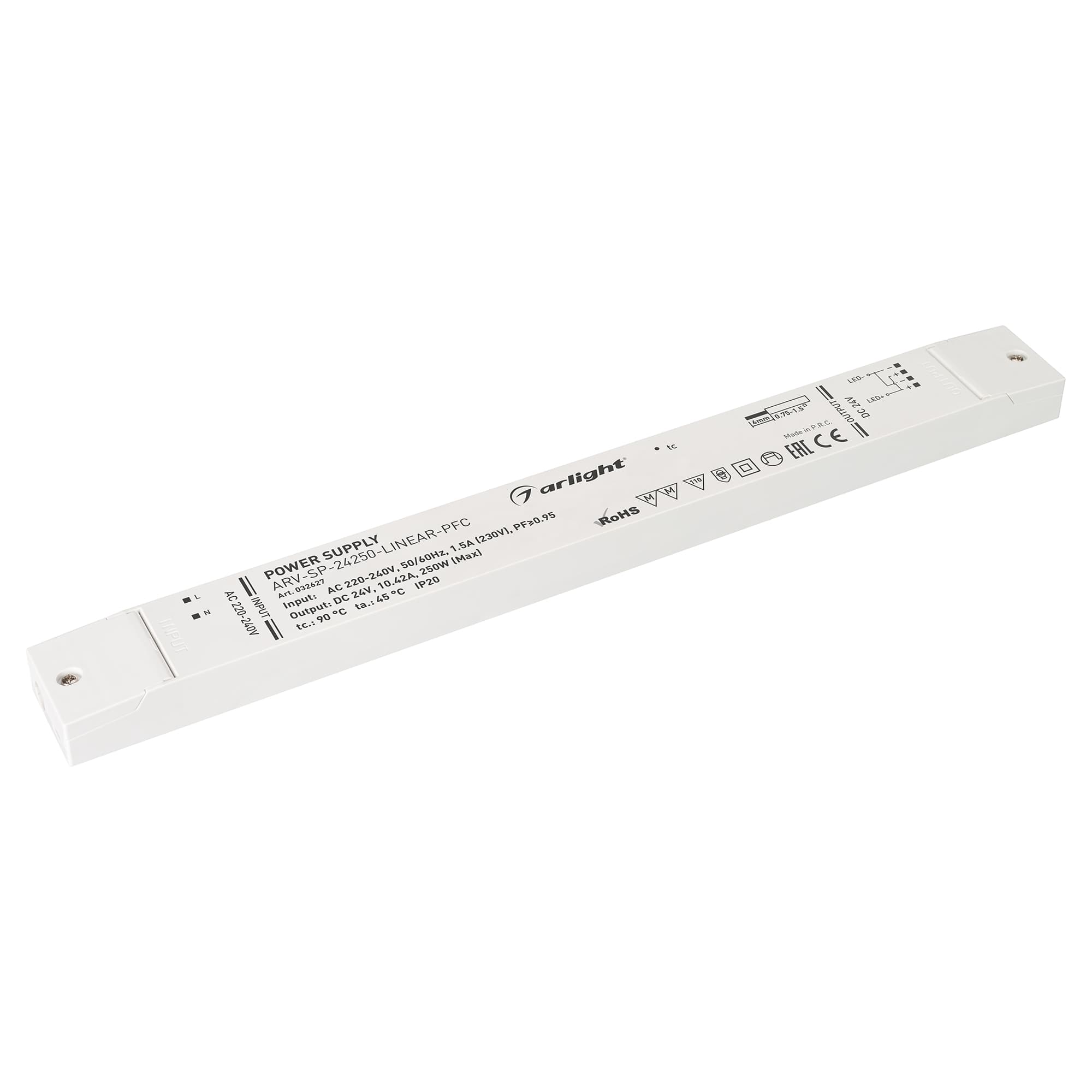 Блок питания ARV-SP-24250-LINEAR-PFC (24V, 10.42A, 250W) (Arlight, IP20 Пластик, 5 лет) 032627