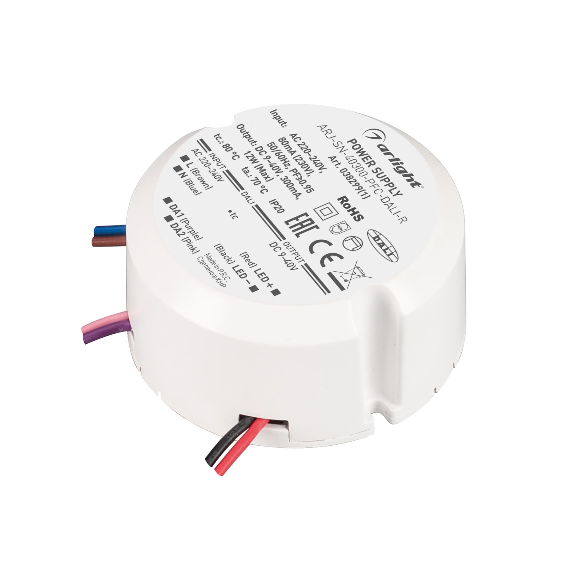 Блок питания ARJ-SN-40300-PFC-DALI-R (12W, 9-40V, 0.3A) (Arlight, IP20 Пластик, 3 года) 038299(1) — фото 1