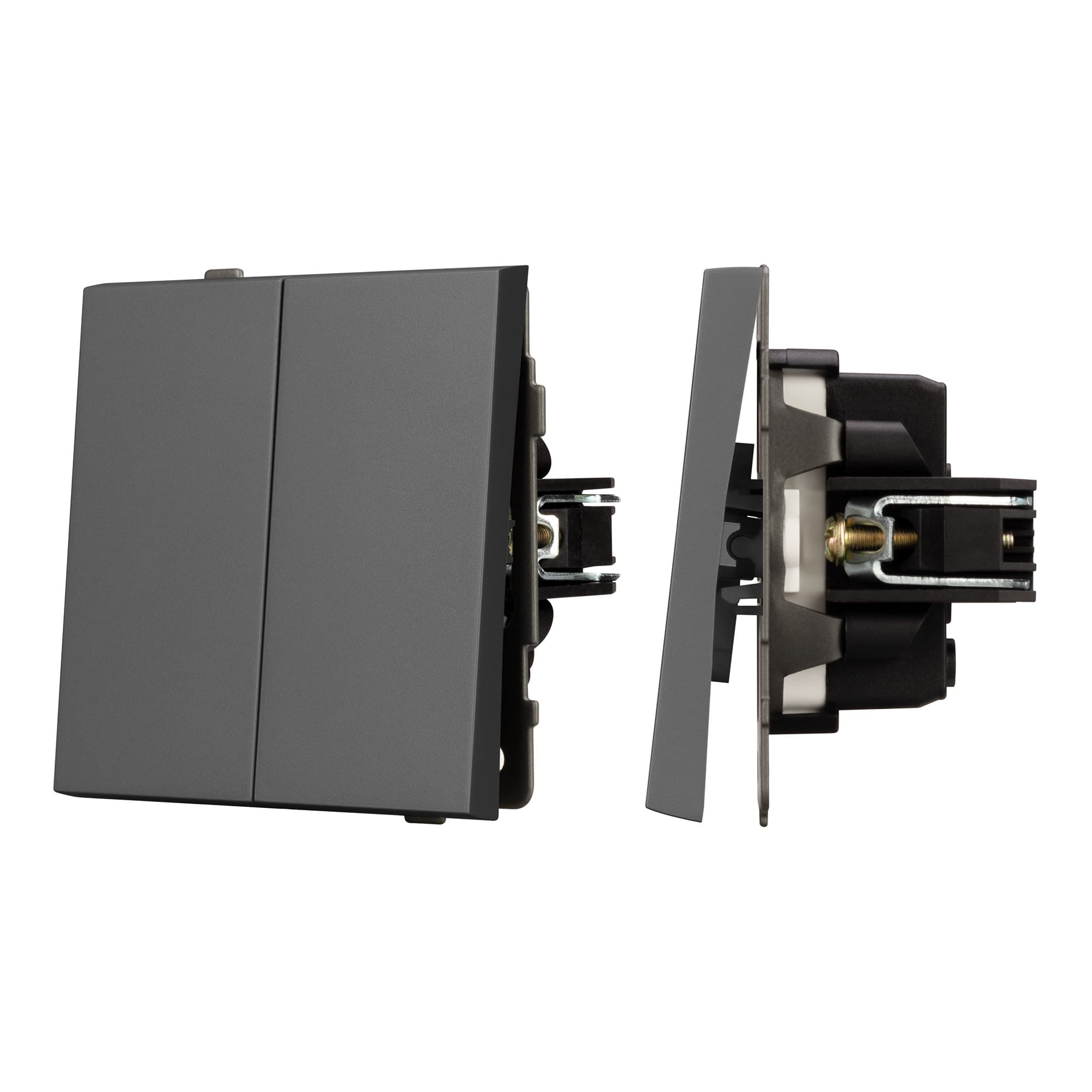 Механизм выключателя двухклавишный непроходной SWT-TENDO-MK02-SFPL-GR (230V, 10A) (Arlight, Матовый графитовый) 054546