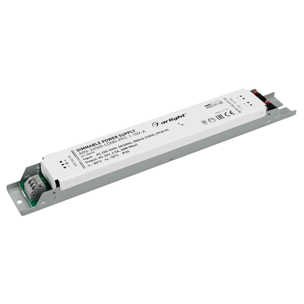 Блок питания ARV-24060-LONG-PFC-1-10V-A (24V, 2.5A, 60W) (Arlight, IP20 Металл, 5 лет) 025478 — фото 1