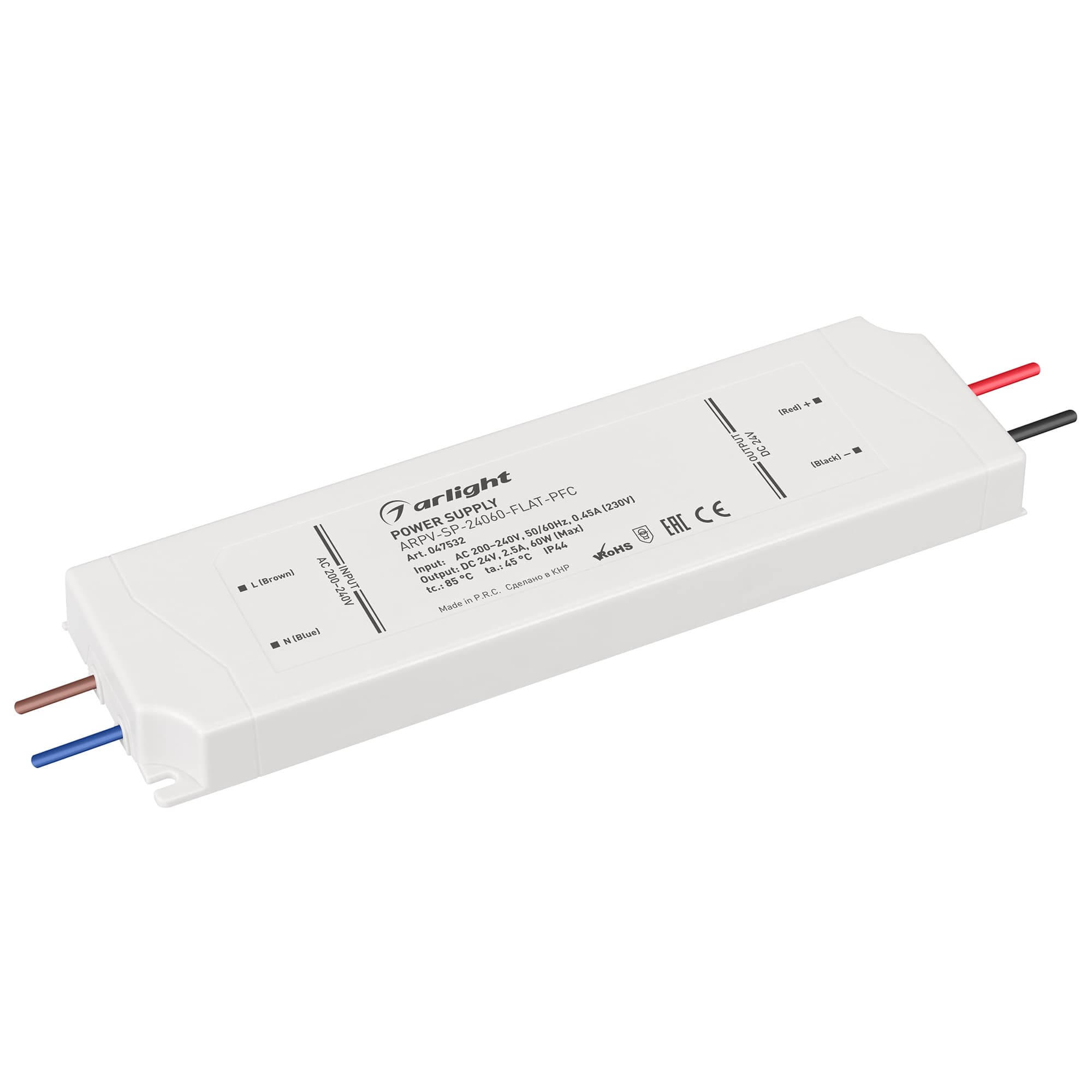 Блок питания ARPV-SP-24060-FLAT-PFC (24V, 2.5A, 60W) (Arlight, IP44 Пластик, 5 лет) 047532 Arlight — фото 1