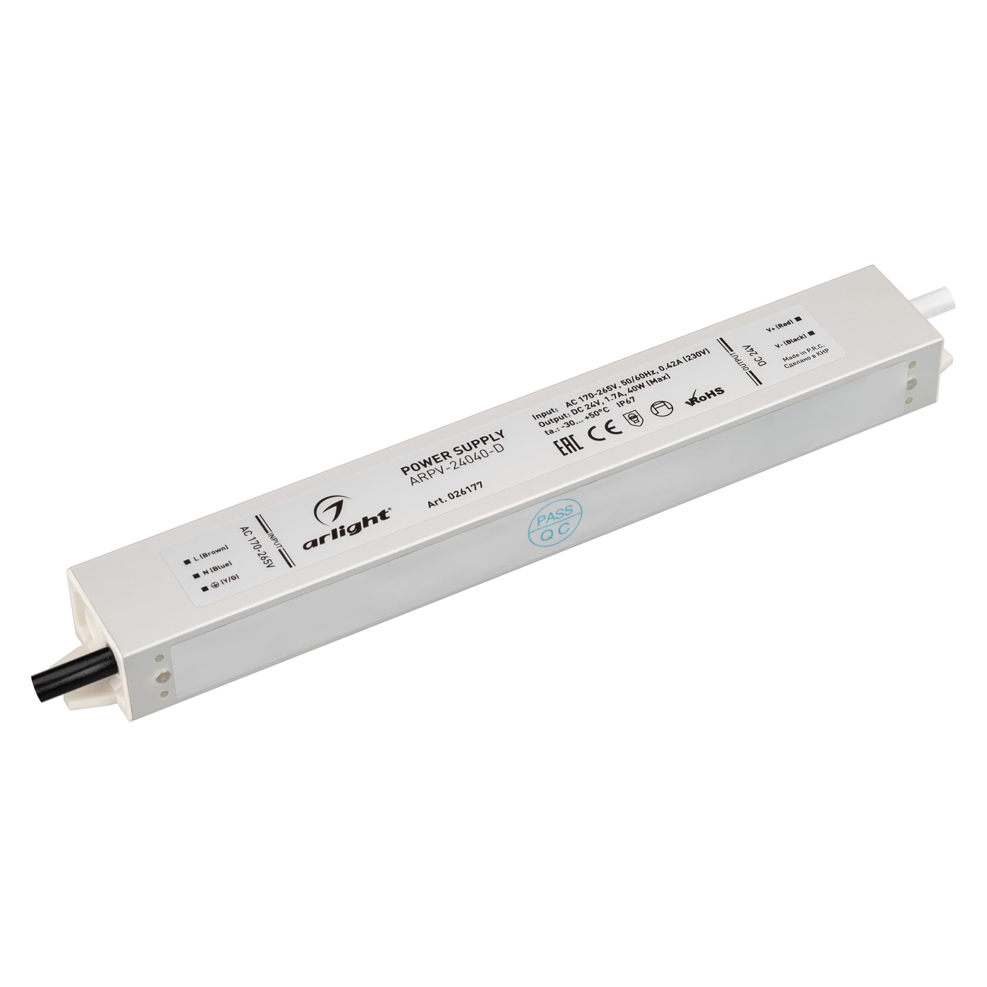 Блок питания ARPV-24040-D (24V, 1.7A, 40W) (Arlight, IP67 Металл, 3 года) 026177 — фото 1