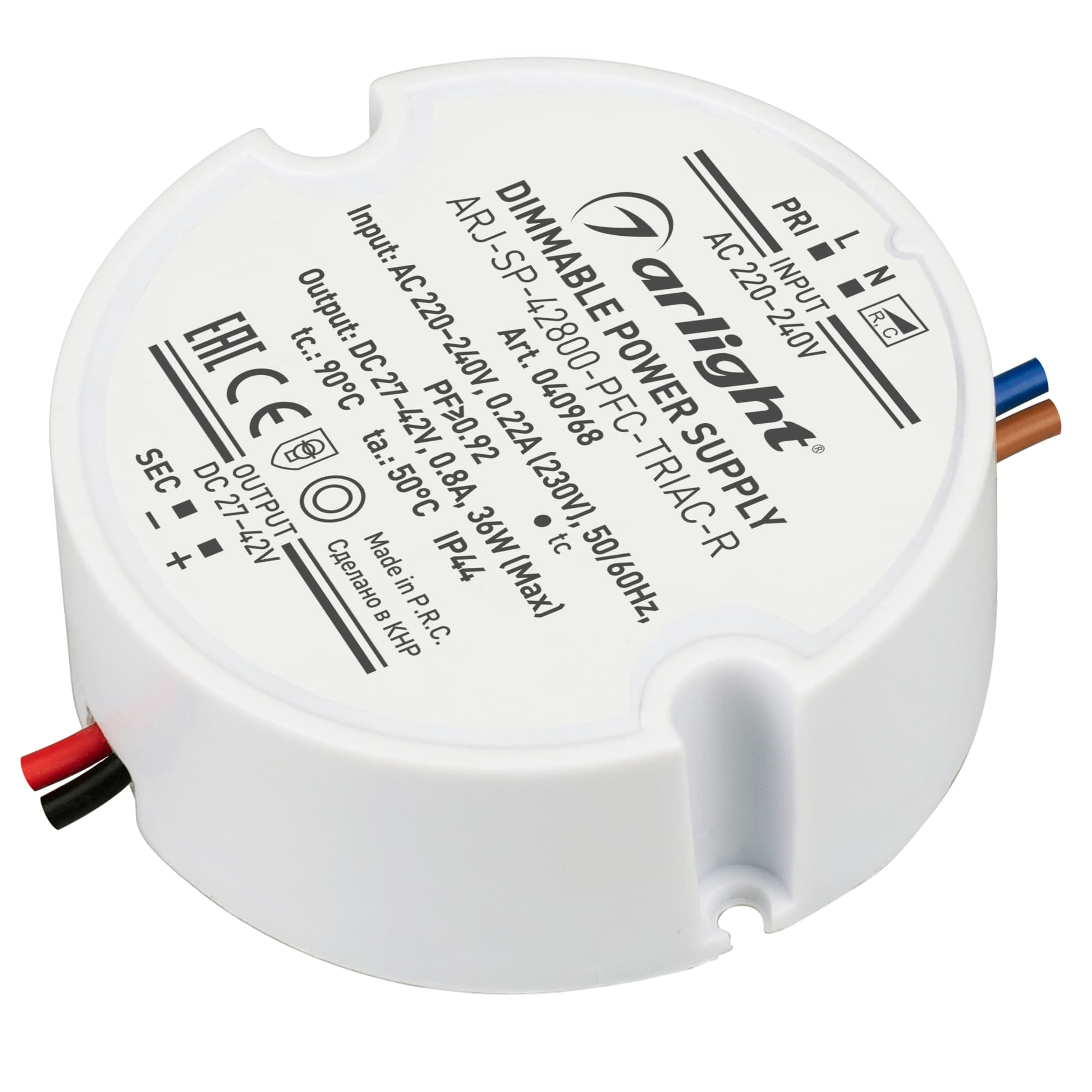 Блок питания ARJ-SP-42800-PFC-TRIAC-R (36W, 27-42V, 800mA) (Arlight, IP44 Пластик, 5 лет) 040968 — фото 1