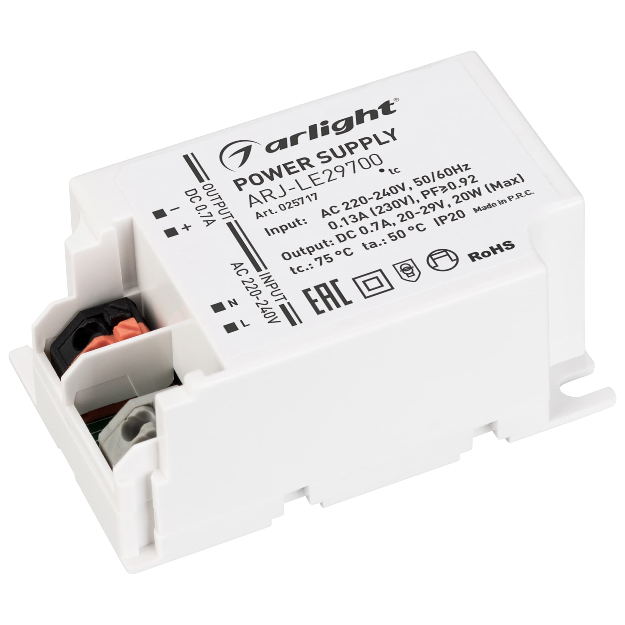 Блок питания ARJ-LE29700 (20W, 700mA, PFC) (Arlight, IP20 Пластик, 3 года) 025717