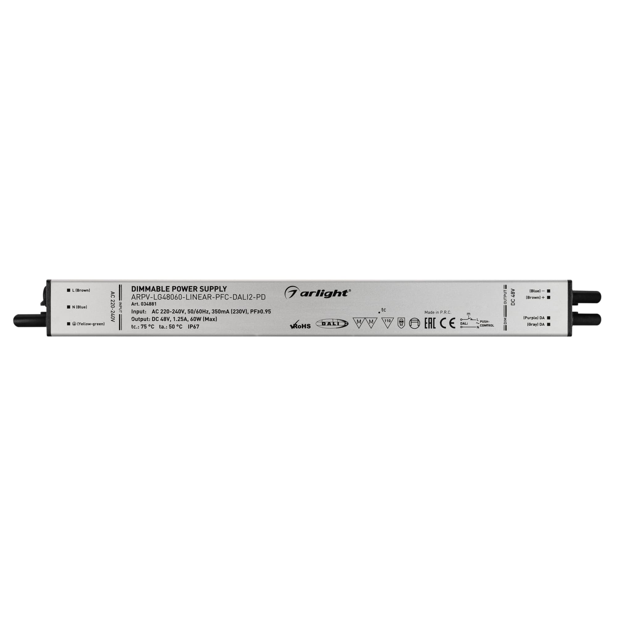Блок питания ARPV-LG48060-LINEAR-PFC-DALI2-PD (48V, 1.25A, 60W) (Arlight, IP67 Металл, 5 лет) 034881 Arlight — фото 2
