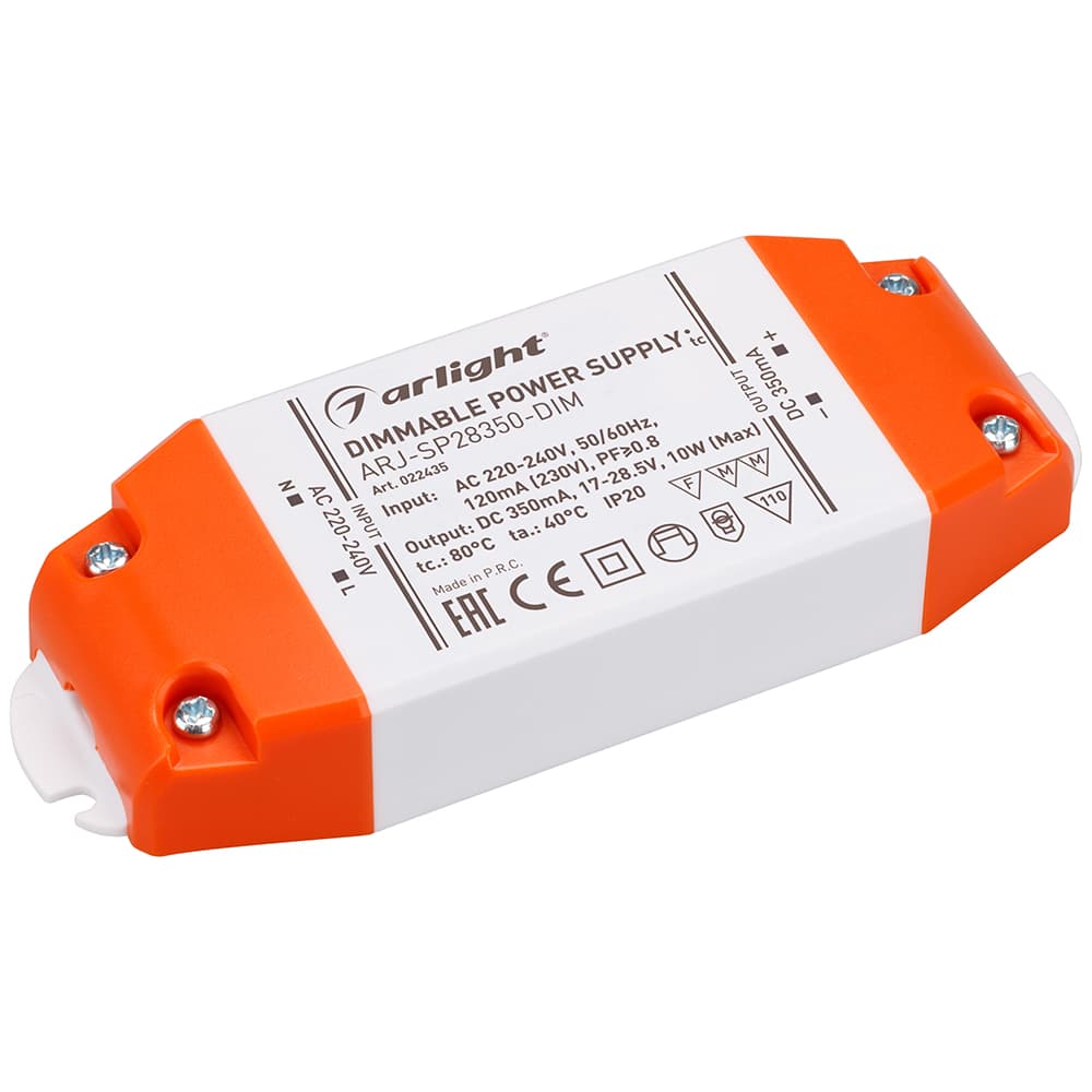 Блок питания ARJ-SP28350-DIM (10W, 350mA, PFC, Triac) (Arlight, IP20 Пластик, 3 года) 022435