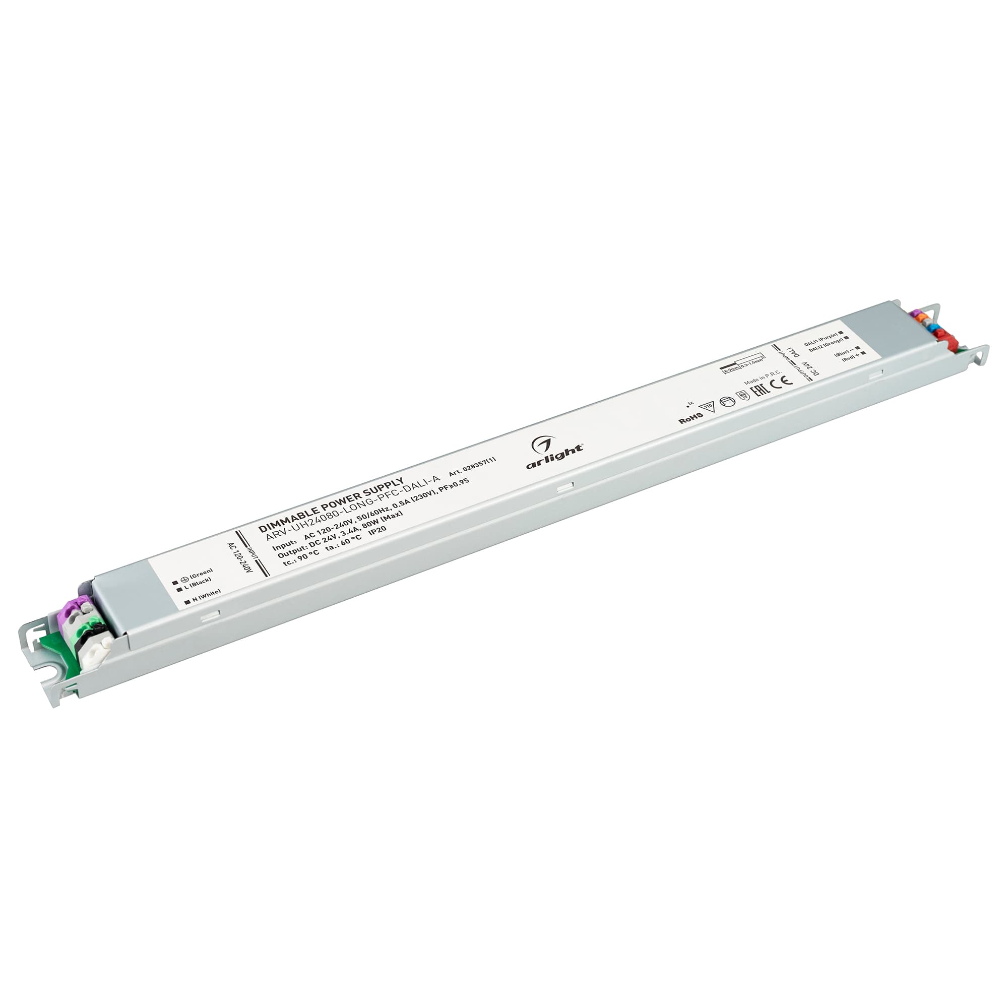 Блок питания ARV-UH24080-LONG-PFC-DALI-A (24V, 3.4A, 80W) (Arlight, IP20 Металл, 7 лет) 028357(1) — фото 1