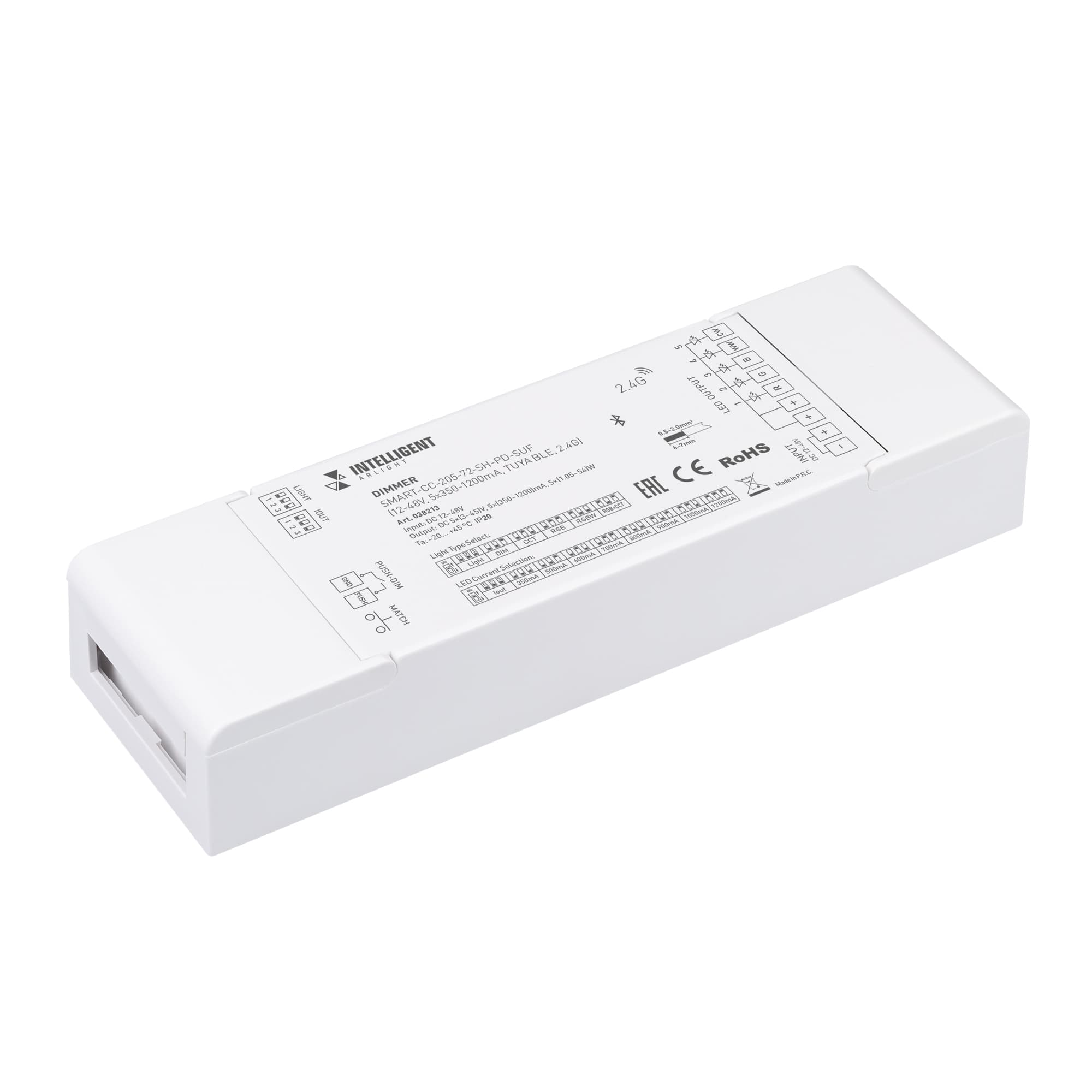 INTELLIGENT ARLIGHT Диммер SMART-CC-205-72-SH-PD-SUF (12-48V, 5x350-1200mA, TUYA BLE, 2.4G) (IARL, IP20 Пластик, 5 лет) 038213 Arlight