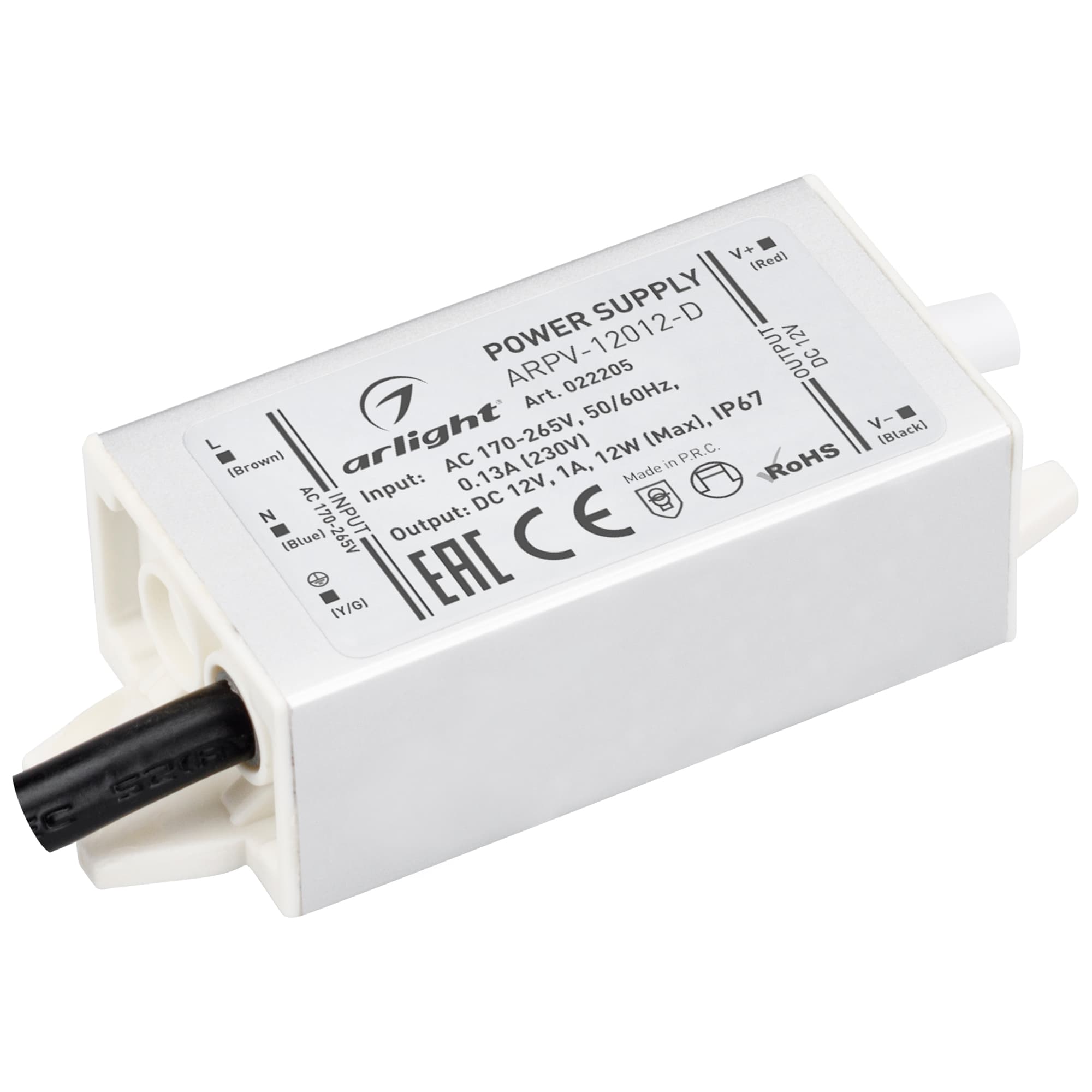 Блок питания ARPV-12012-D (12V, 1.0A, 12W) (Arlight, IP67 Металл, 3 года) 022205 — фото 1