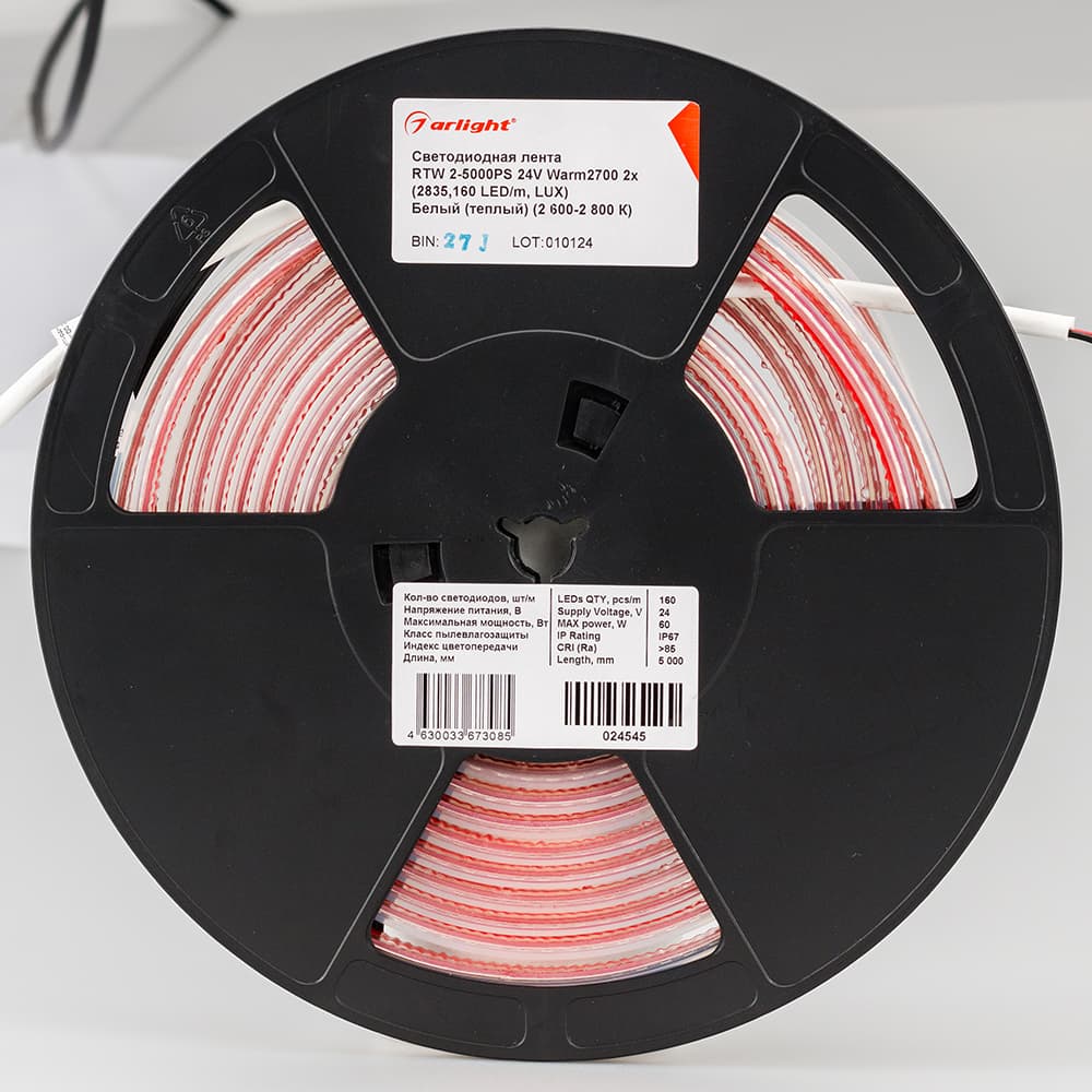 Светодиодная лента RTW 2-5000PS 24V Warm2700 2x (2835, 160 LED/m, LUX) (Arlight, 12 Вт/м, IP67) 024545 — фото 2
