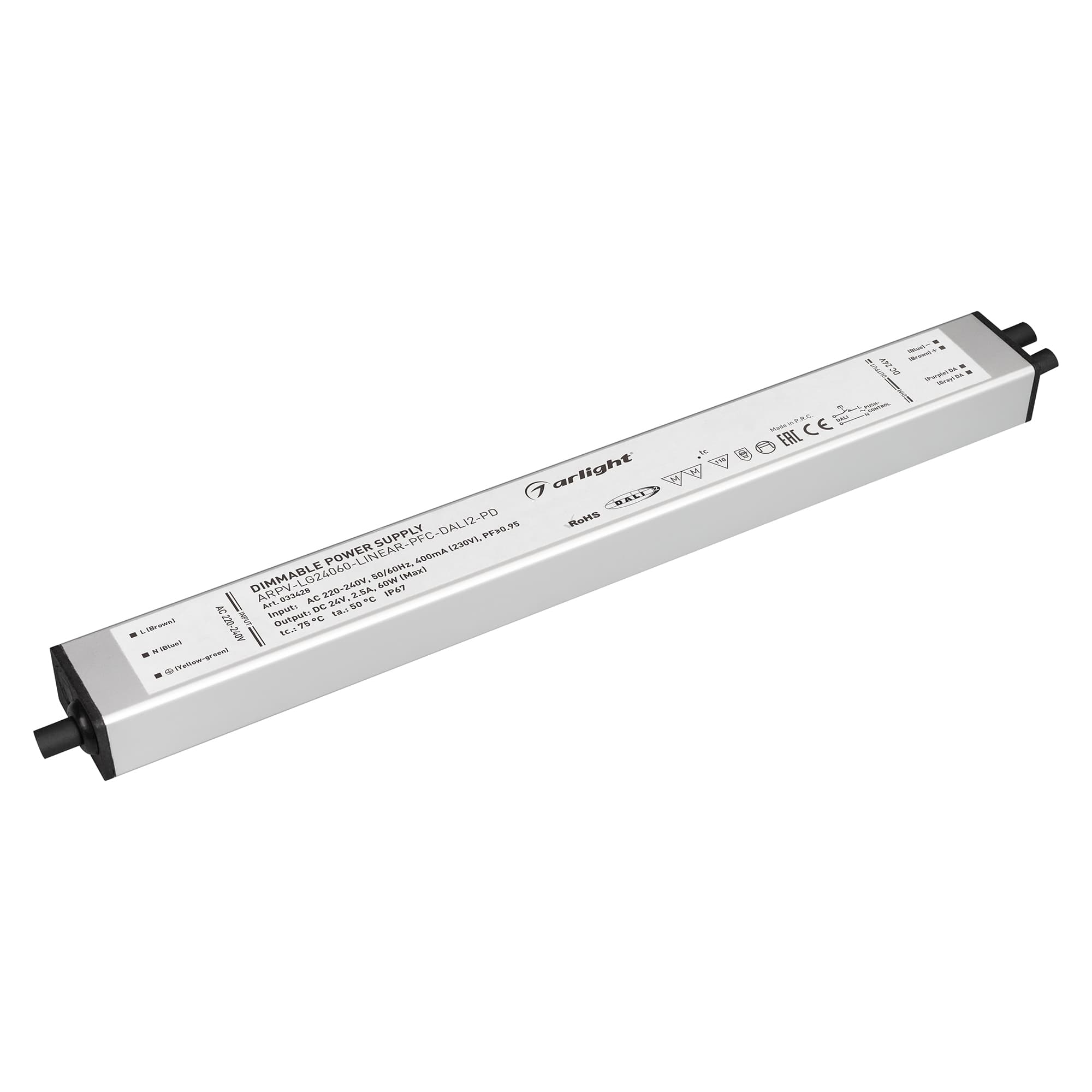Блок питания ARPV-LG48030-LINEAR-PFC-DALI2-PD (48V, 0.625A, 30W) (Arlight, IP67 Металл, 5 лет) 034880
