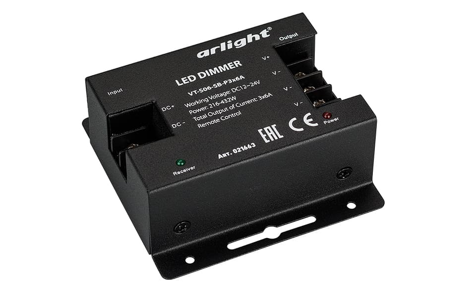 Диммер VT-S06-SB-P3x6A (12-24V, ПДУ 11 кн, RF) (Arlight, Металл) 021663 Arlight — фото 2