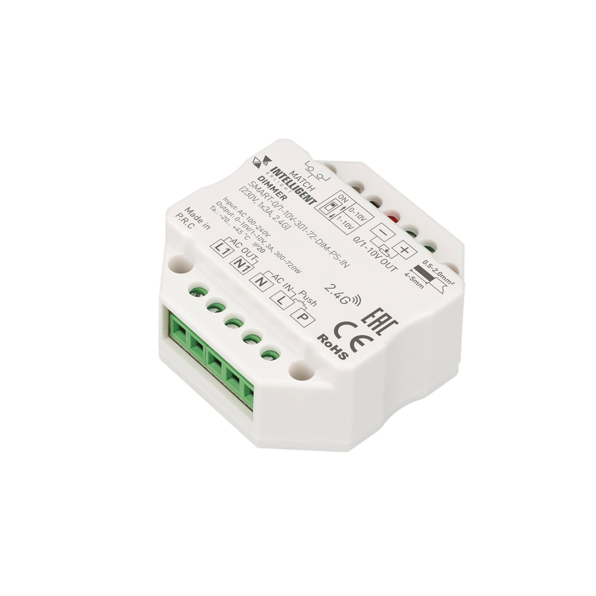 INTELLIGENT ARLIGHT Диммер SMART-0/1-10V-301-72-DIM-PS-IN (230V, 1x3A, 2.4G) (IARL, IP20 Пластик, 5 лет) 028434(1) Arlight