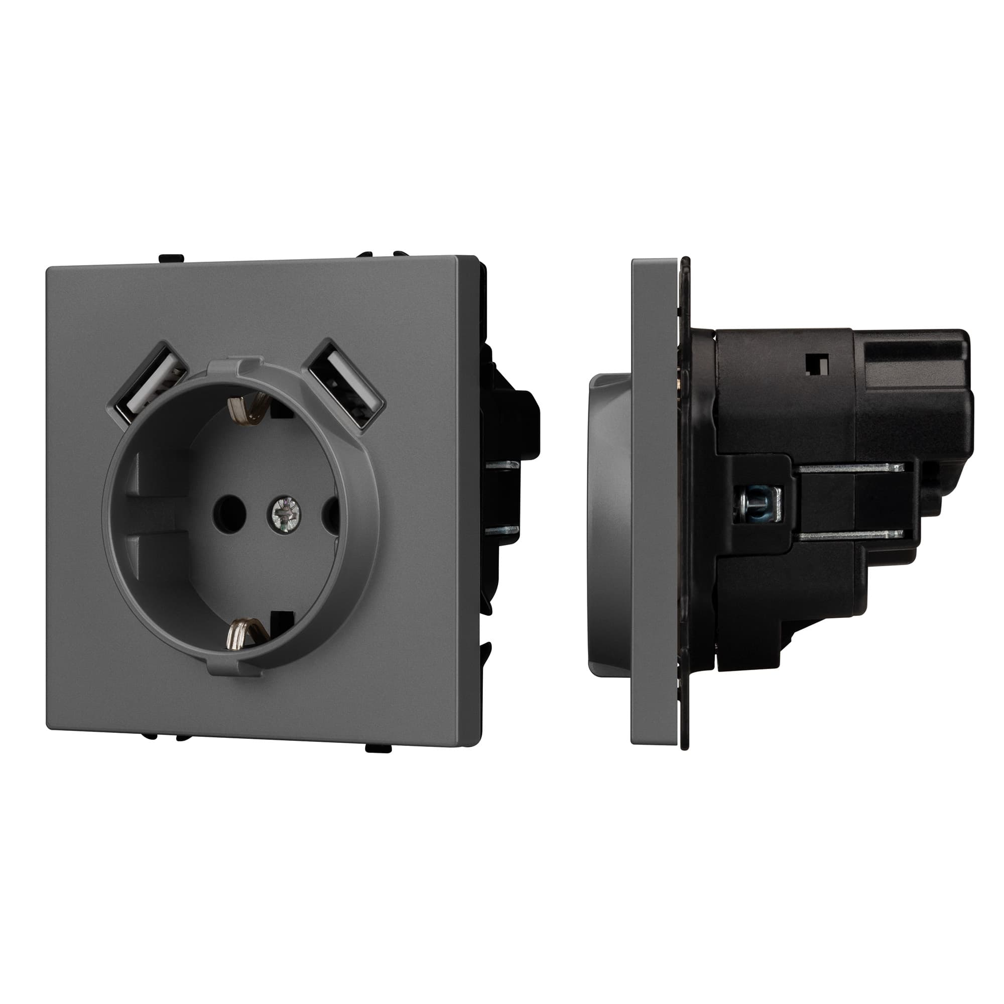 Механизм розетки с USB зарядкой SCT-NOBE-MUAA-SFPL-GR (230V, 16A) (Arlight, Серый базальт) 054291