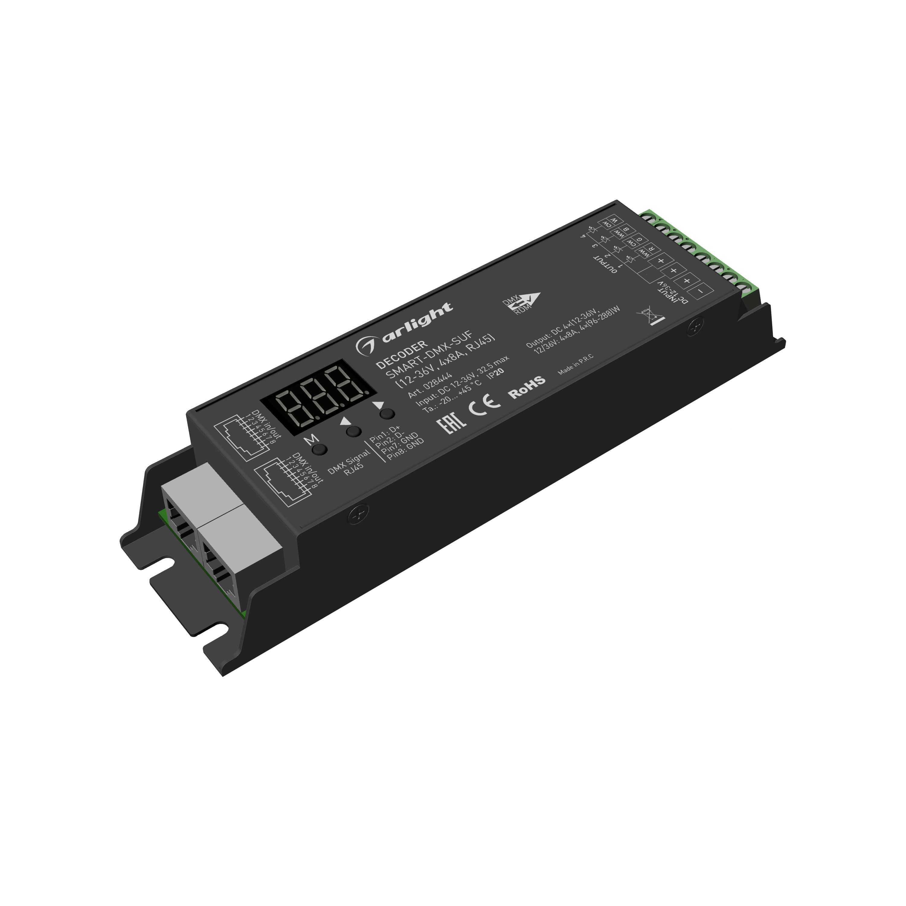 Декодер SMART-DMX-SUF (12-36V, 4x8A, RJ45) (Arlight, IP20 Металл, 5 лет) 028444 Arlight