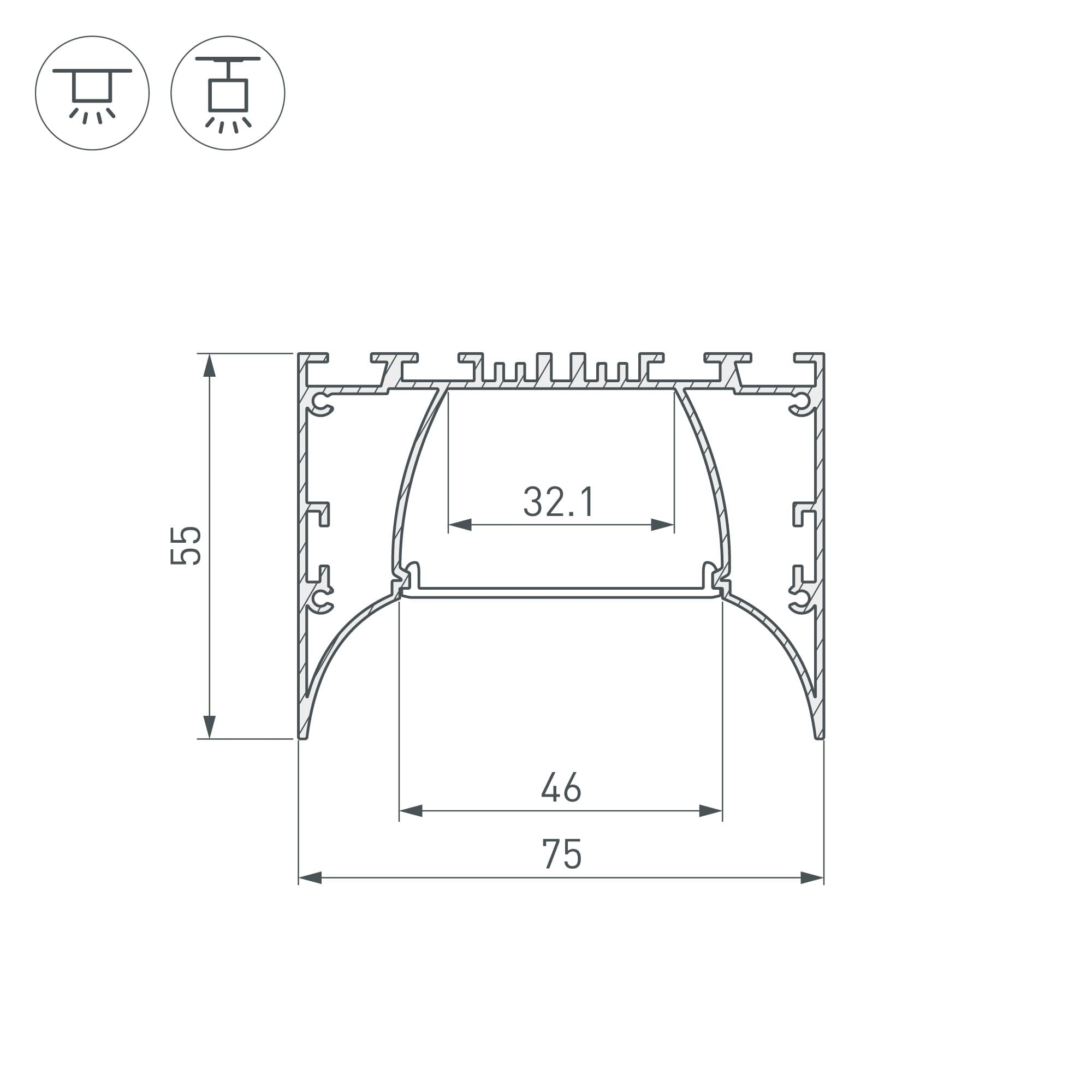 Профиль ARH-POWER-7555-COMFORT-2000 ANOD (Arlight, Алюминий) 036355 — фото 3