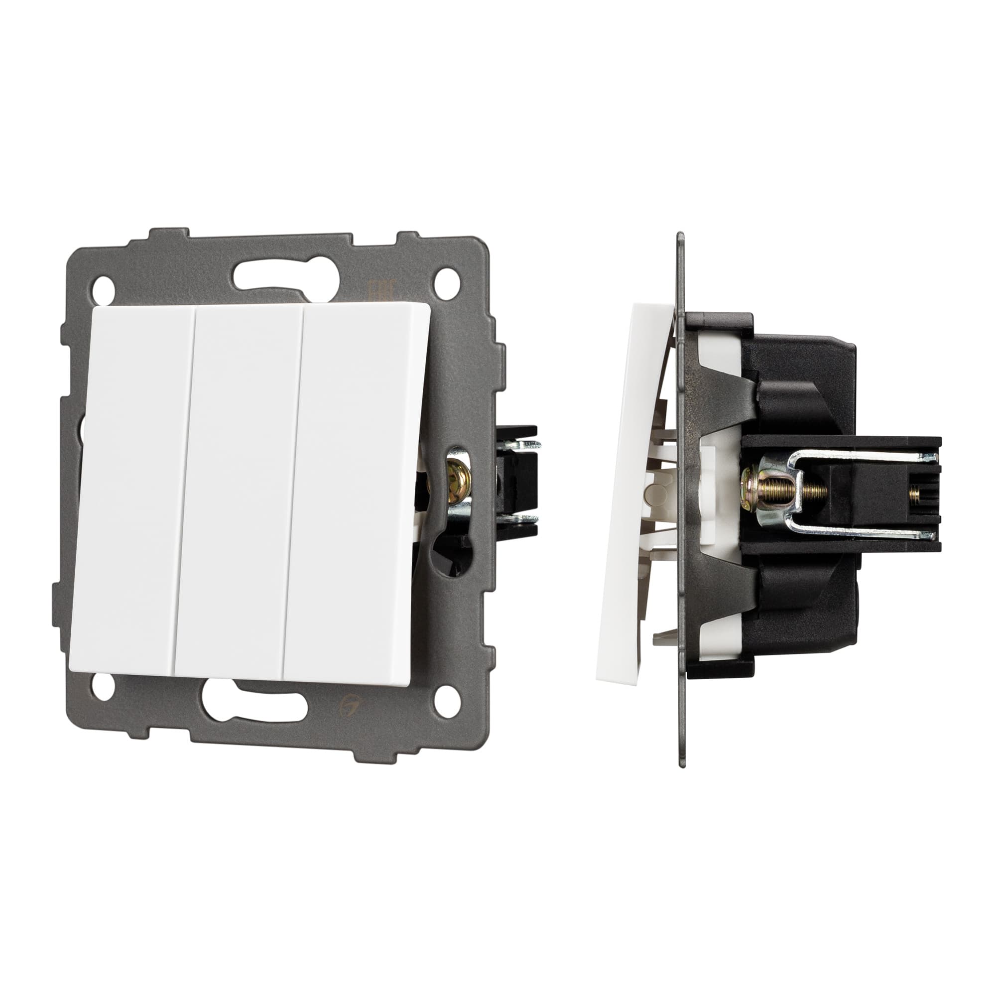 Механизм выключателя трехклавишный непроходной SWT-MK03-PL-WH-V (250V, 10A) (Arlight, -) 049896