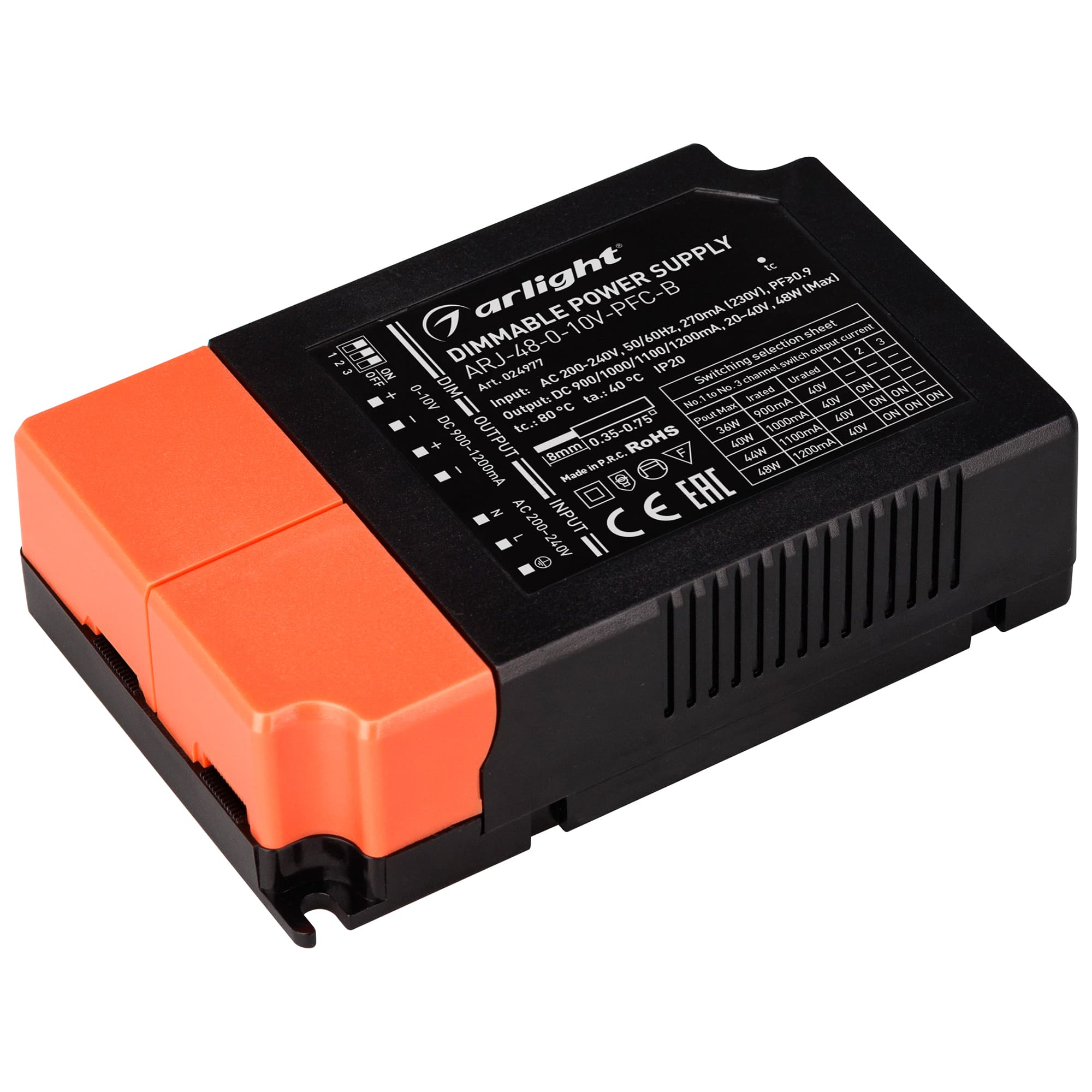 Блок питания ARJ-48-0-10V-PFC-B (48W, 900-1200mA) (Arlight, IP20 Пластик, 5 лет) 024977