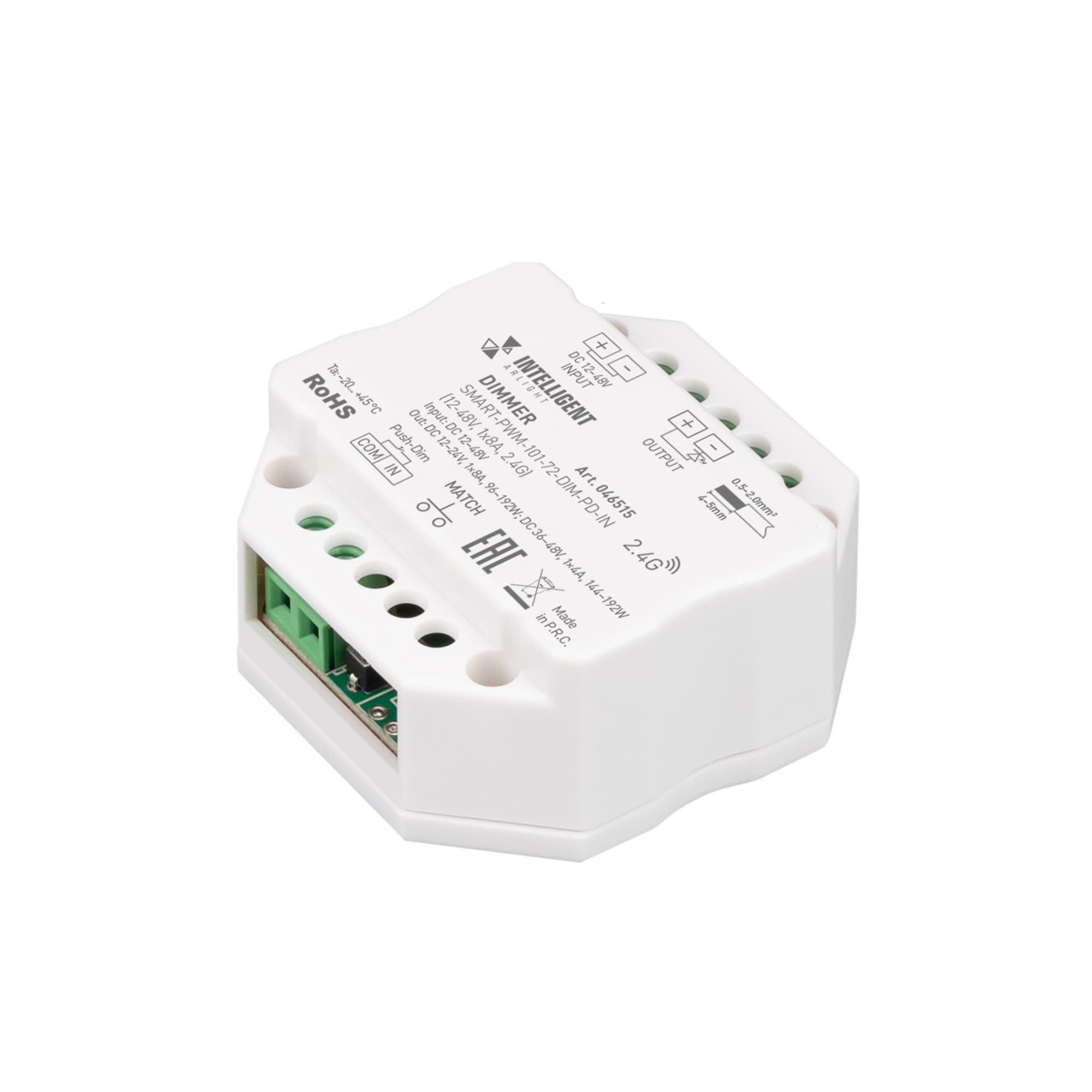 INTELLIGENT ARLIGHT Диммер SMART-PWM-101-72-DIM-PD-IN (12-48V, 1x8A, 2.4G) (IARL, IP20 Пластик, 5 лет) 046515