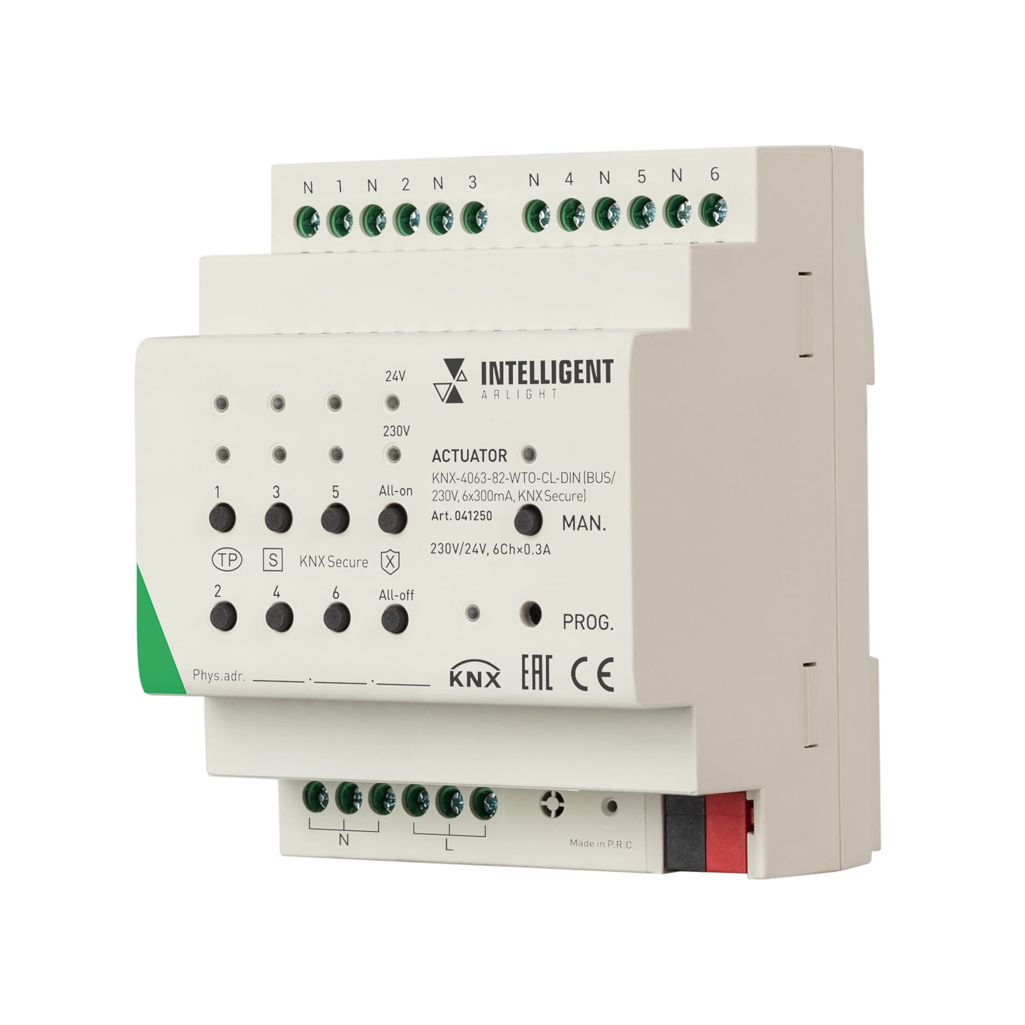 INTELLIGENT ARLIGHT Актуатор KNX-4063-82-WTO-CL-DIN (BUS/230V, 6x300mA, KNX Secure) (IARL, IP20 Пластик, 2 года) 041250 Arlight