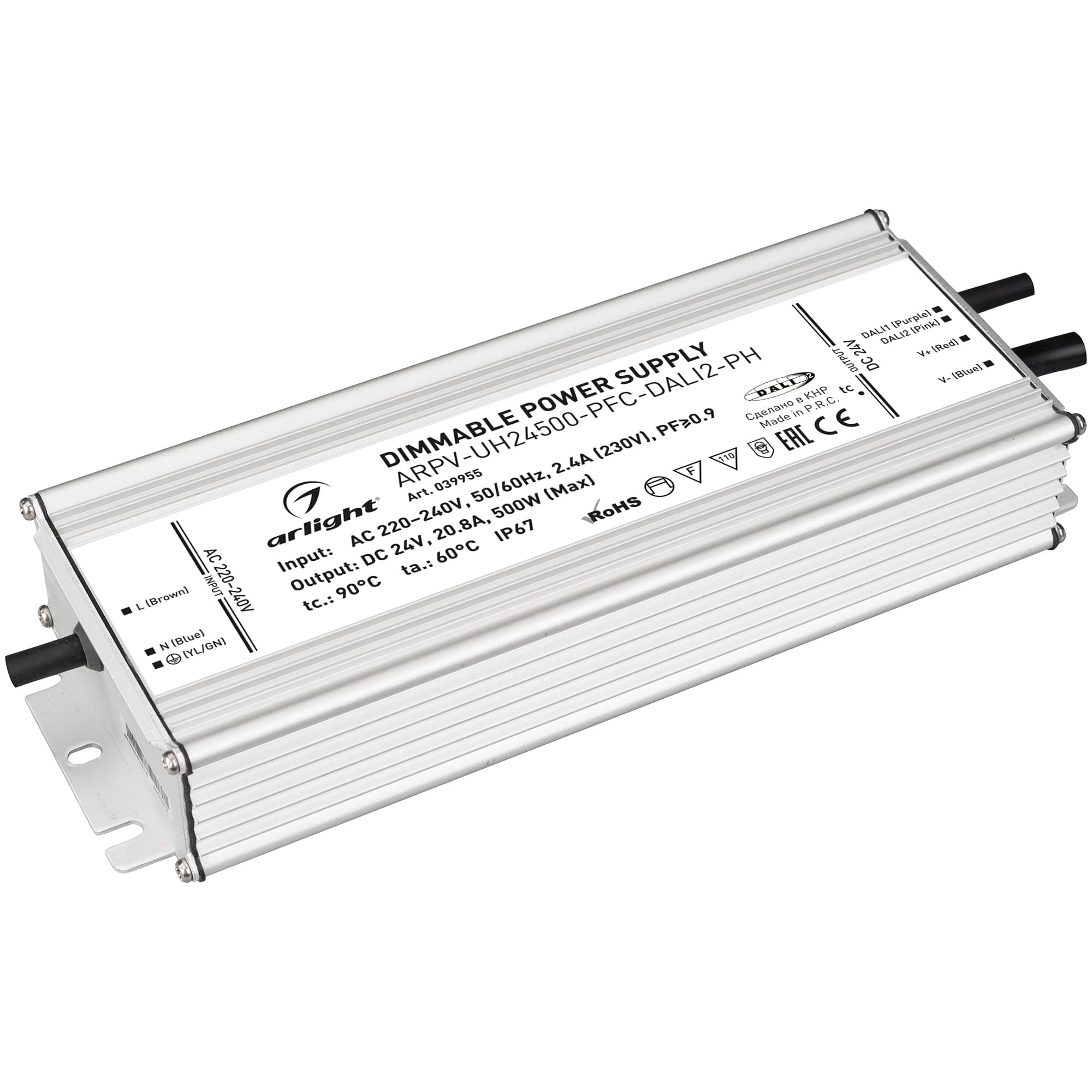 Блок питания ARPV-UH24500-PFC-DALI2-PH (24V, 20.8A, 500W) (Arlight, IP67 Металл, 7 лет) 039955 — фото 1