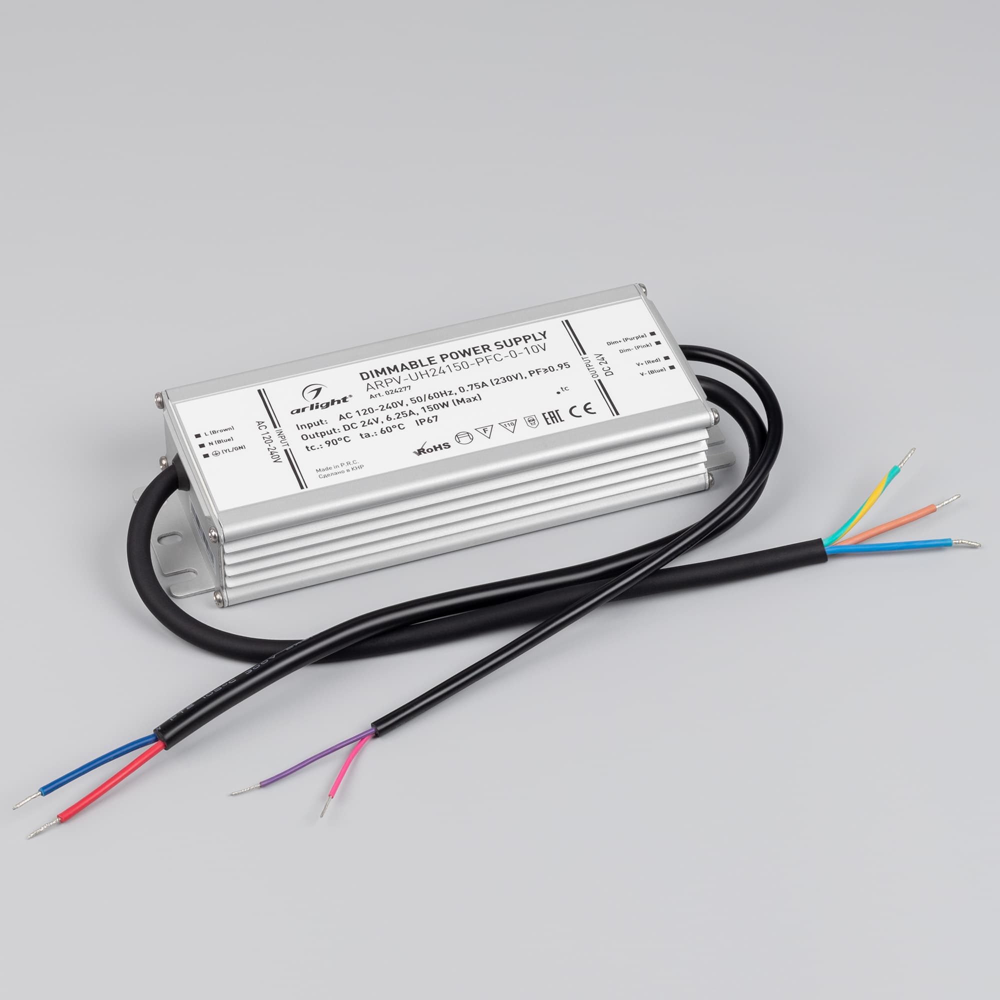Блок питания ARPV-UH24150-PFC-0-10V (24V, 6.3A, 150W) (Arlight, IP67 Металл, 7 лет) 024277 — фото 2