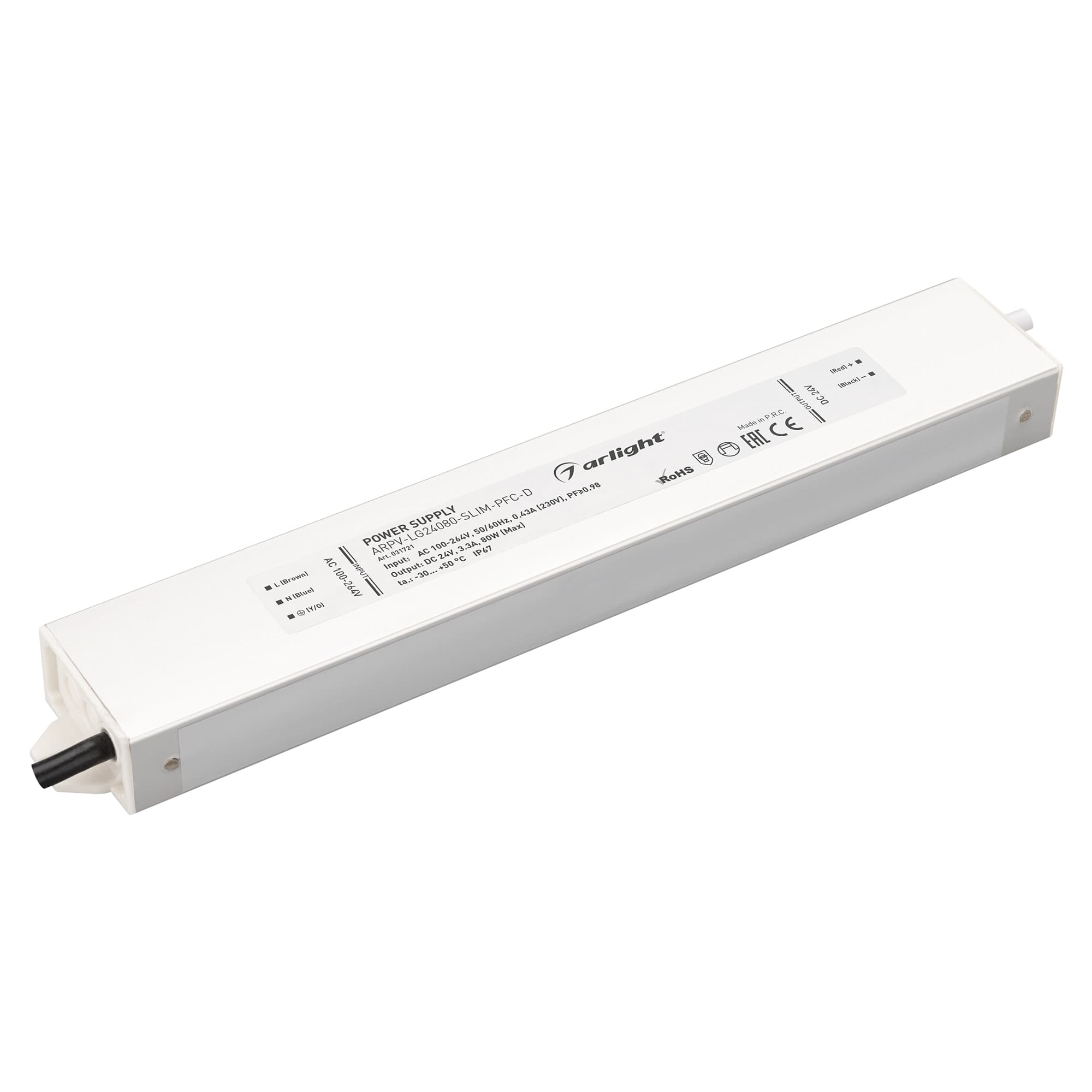 Блок питания ARPV-LG24080-SLIM-PFC-D (24V, 3.3A, 80W) (Arlight, IP67 Металл, 5 лет) 031721 — фото 1