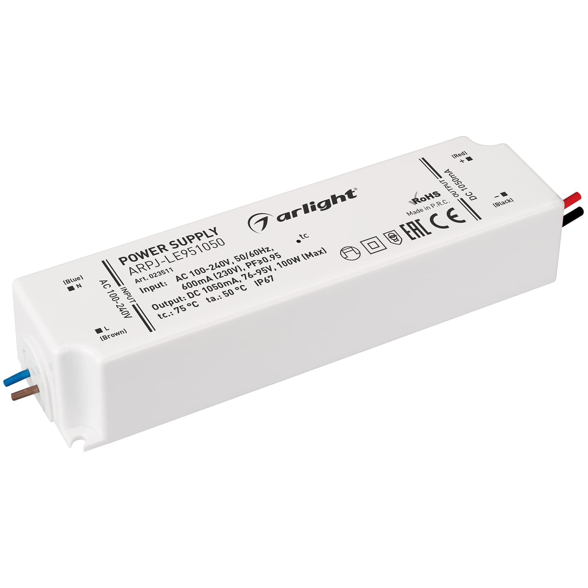 Блок питания ARPJ-LE951050 (100W, 1050mA, PFC) (Arlight, IP67 Пластик, 3 года) 023511