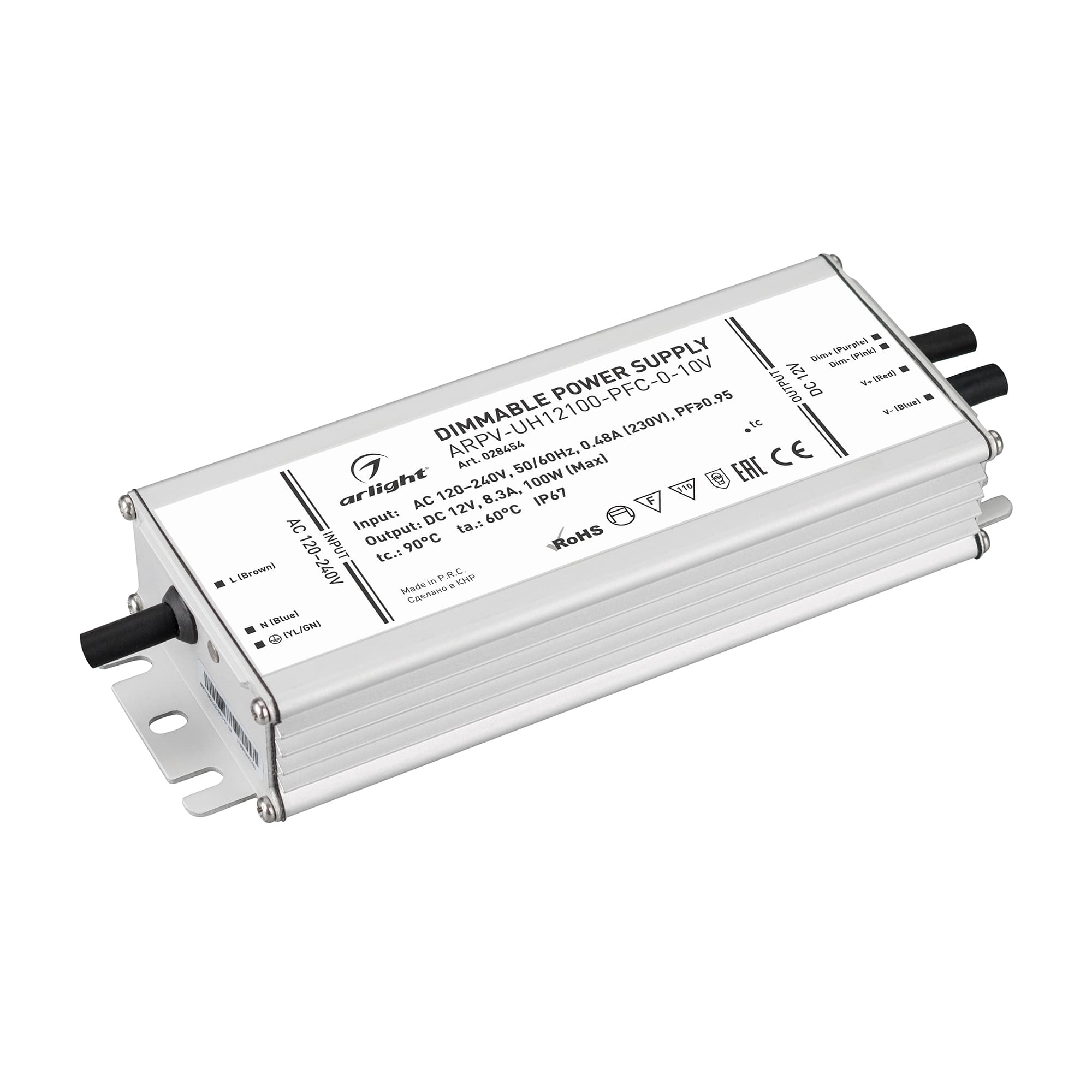 Блок питания ARPV-UH12100-PFC-0-10V (12V, 8.3A, 100W) (Arlight, IP67 Металл, 7 лет) 028454 — фото 1