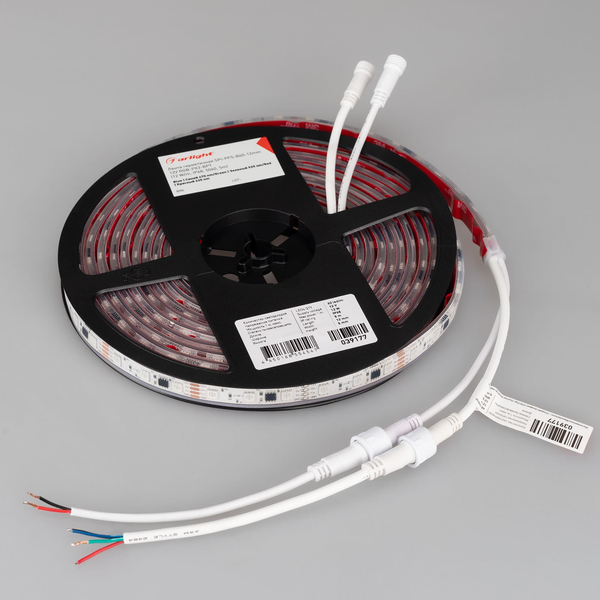 Светодиодная лента герметичная SPI-PFS-B60-12mm 12V RGB-PX3-BPT (12 W/m, IP68, 5060, 5m) (Arlight, бегущий огонь) 039177 — фото 2