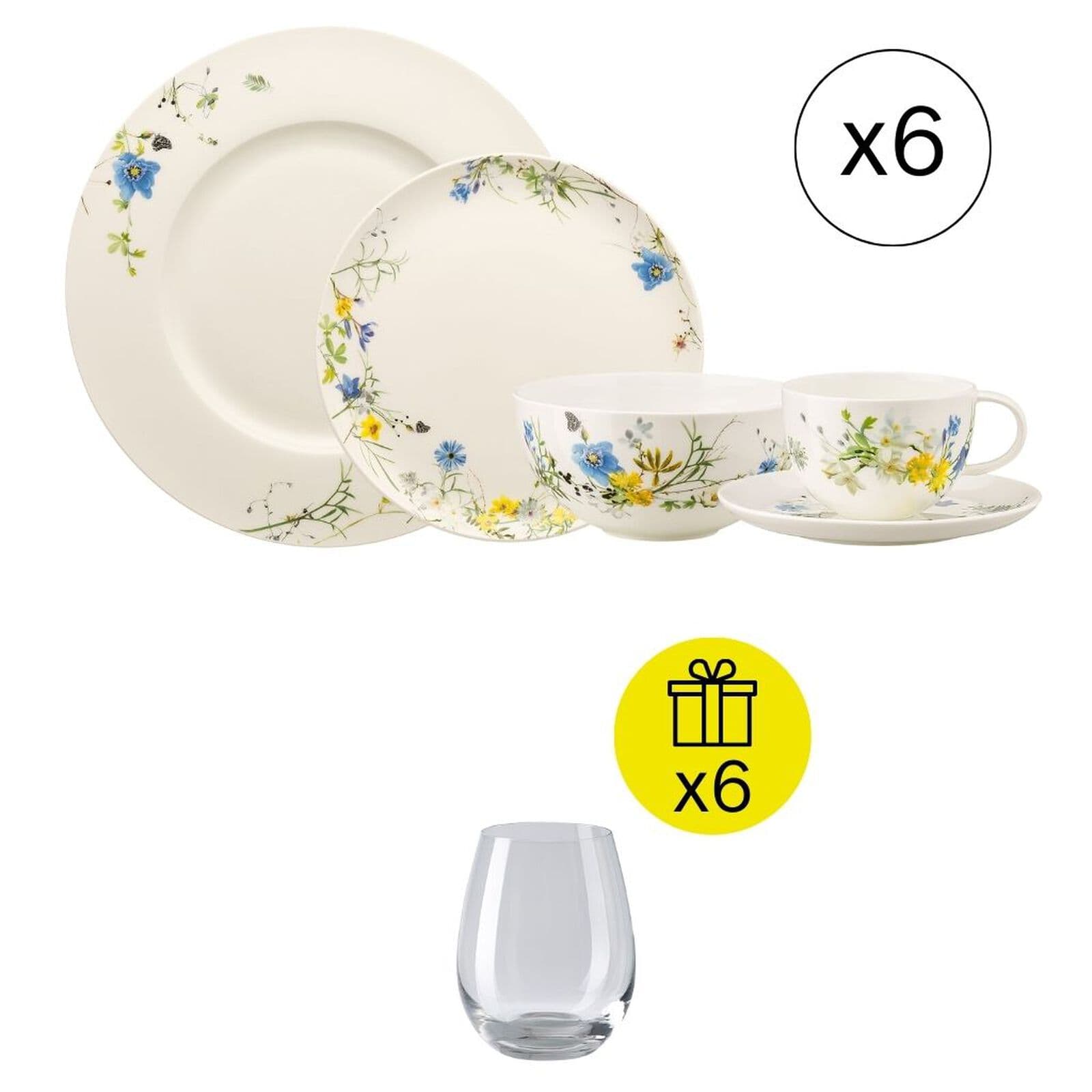 Rosenthal Set da Colazione per 6 persone, Tradizionale 30-pezzi con Regalo
